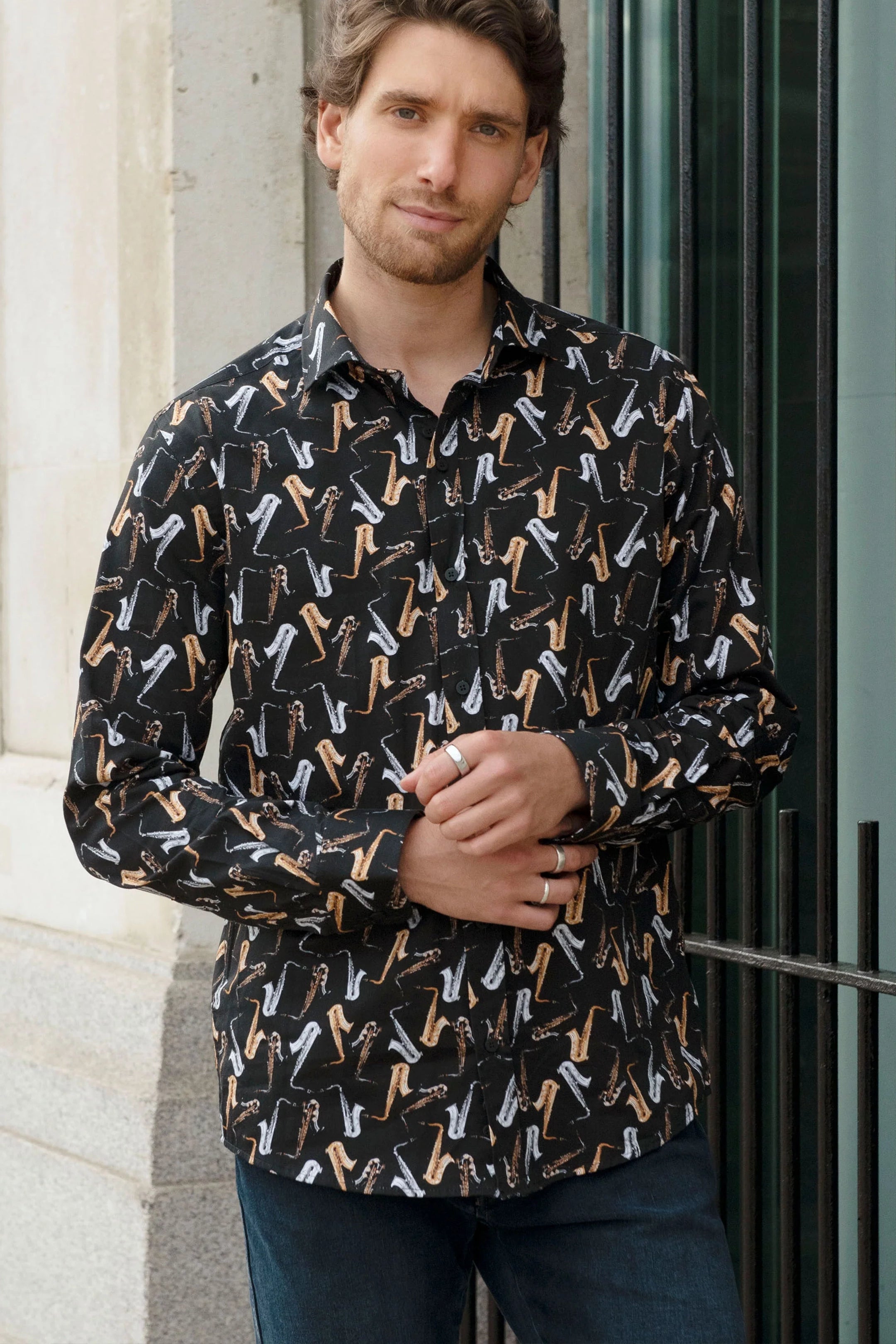 Guide London Saxophone Print Shirt – Jonathan Hawkes