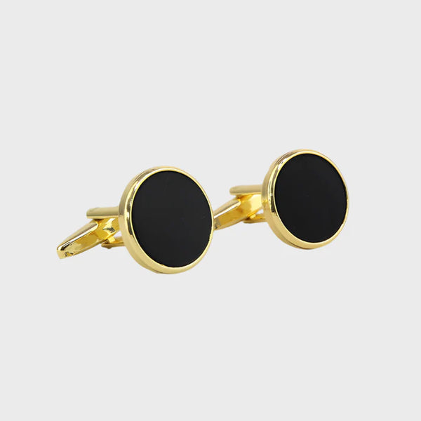 Link Gilt Round Cufflinks with Black Insert