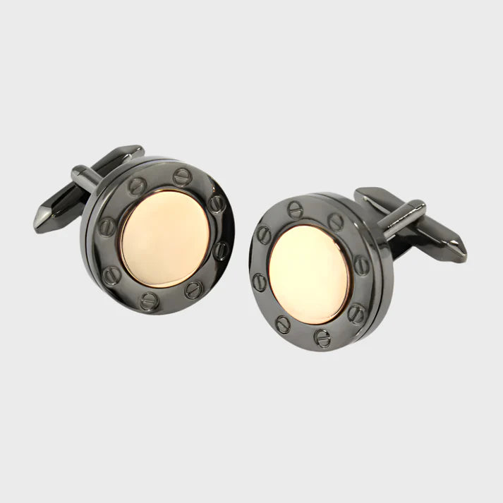 Gunmetal Cufflinks with Rose Gold Finish Centre