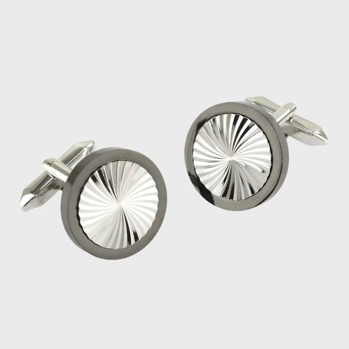 Silver Finish Circle Cufflinks with Gunmetal Rim