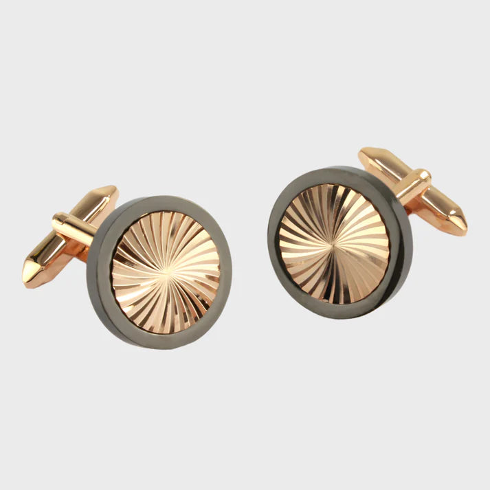 Rose Gold Finish Circle Cufflinks with Gunmetal Rim
