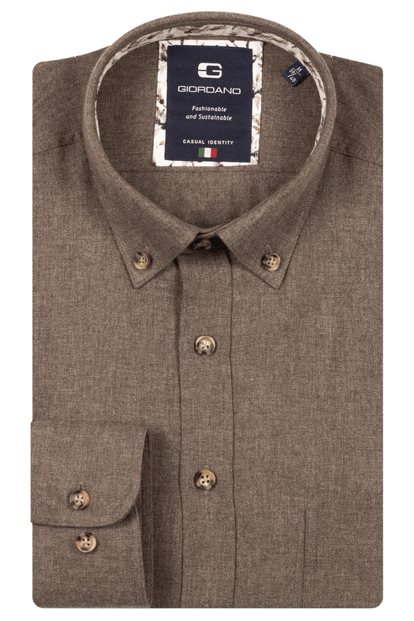 Giordano Dark Brown Wooltouch Flannel Shirt