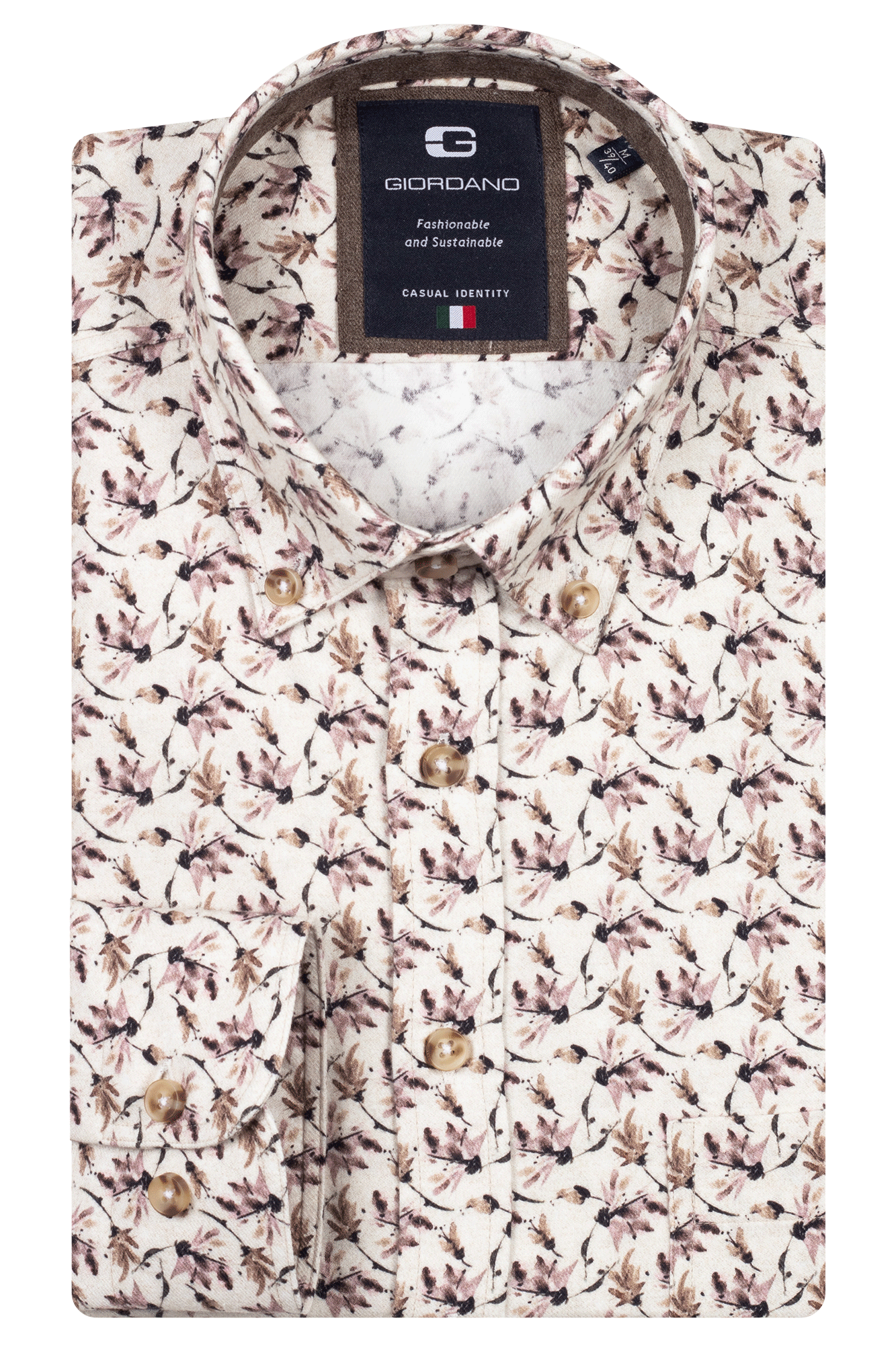 Giordano Soft Brushed Twill Muted Red Leaf Print Shirt