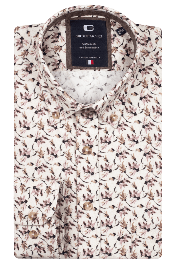 Giordano Soft Brushed Twill Muted Red Leaf Print Shirt