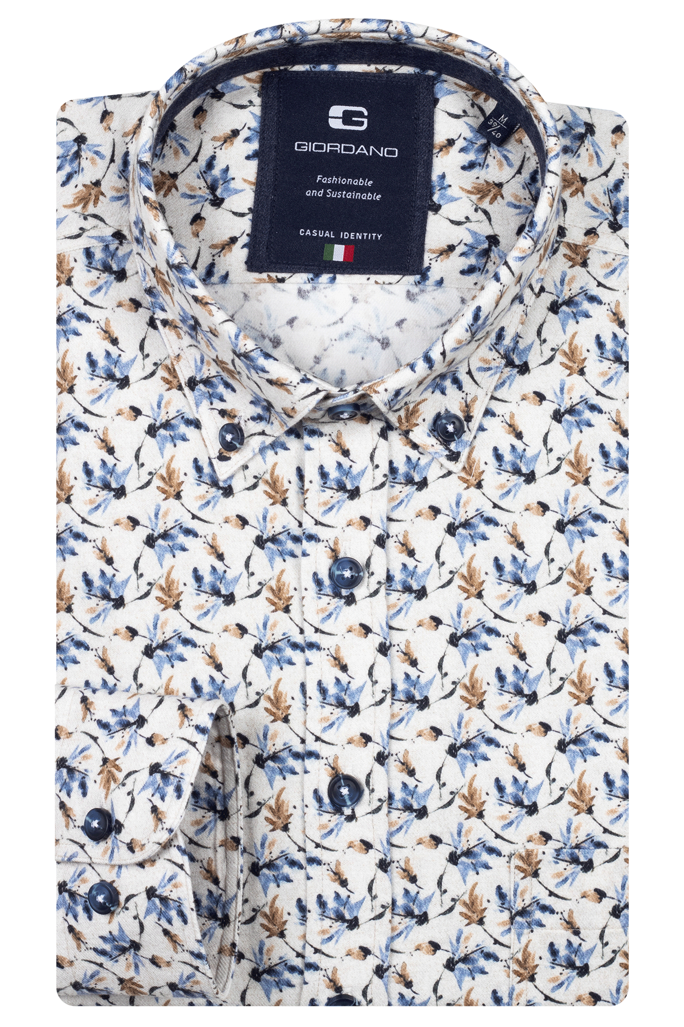 Giordano Soft Brushed Twill Blue Leaf Print Shirt
