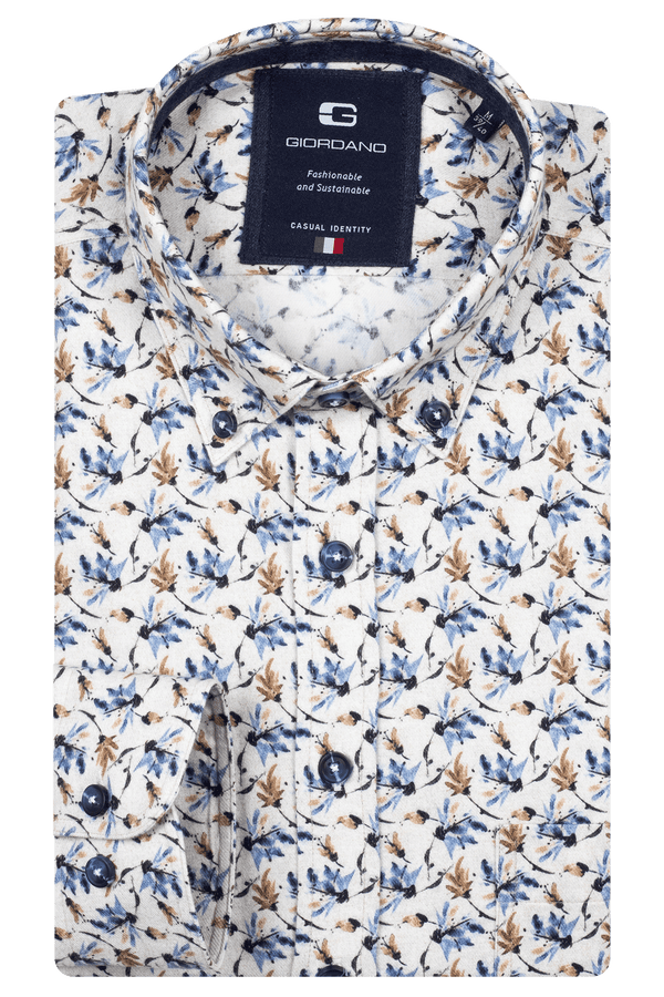 Giordano Soft Brushed Twill Blue Leaf Print Shirt