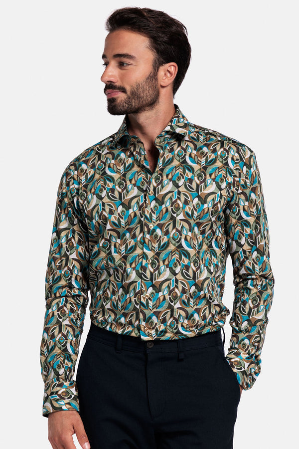 Giordano Abstract Green Liberty Print Shirt