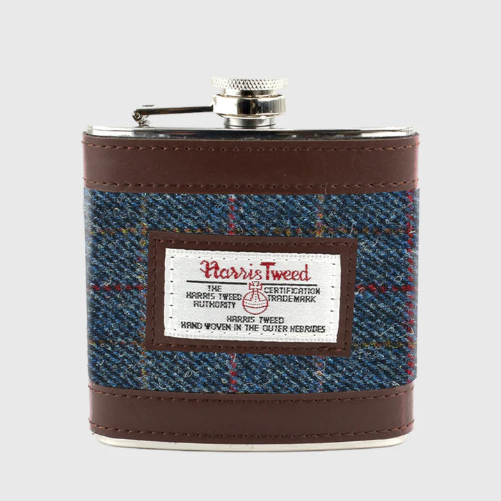 Blue Harris Tweed 6oz Hip Flask