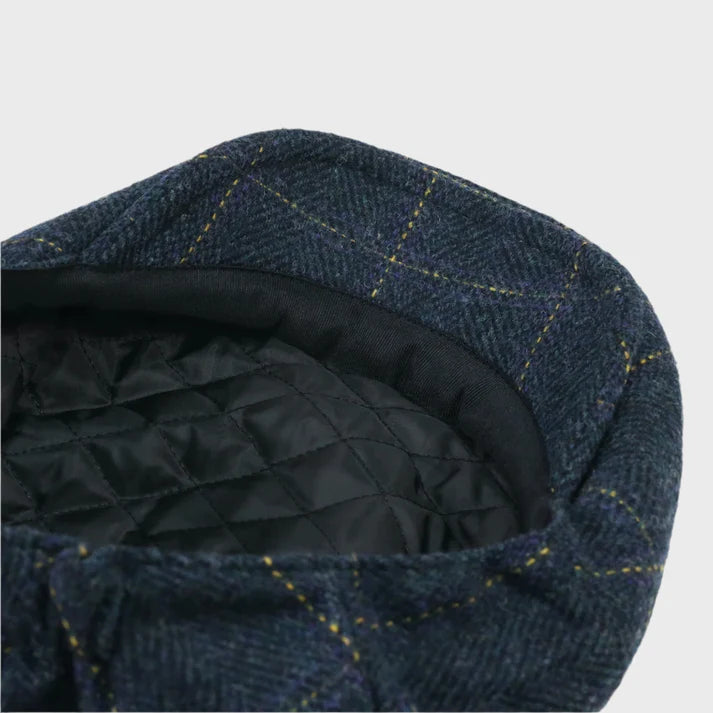 Vintage Check Navy Pony Style Flat Cap