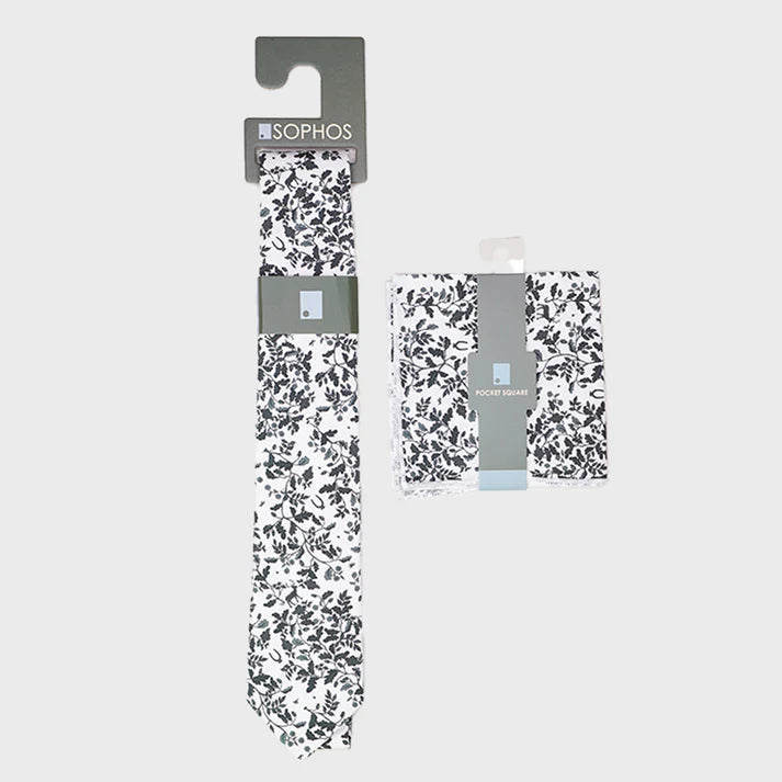White Heritage Print Tie and Pocket Square Set