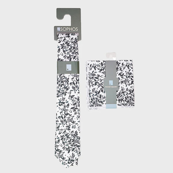 White Heritage Print Tie and Pocket Square Set