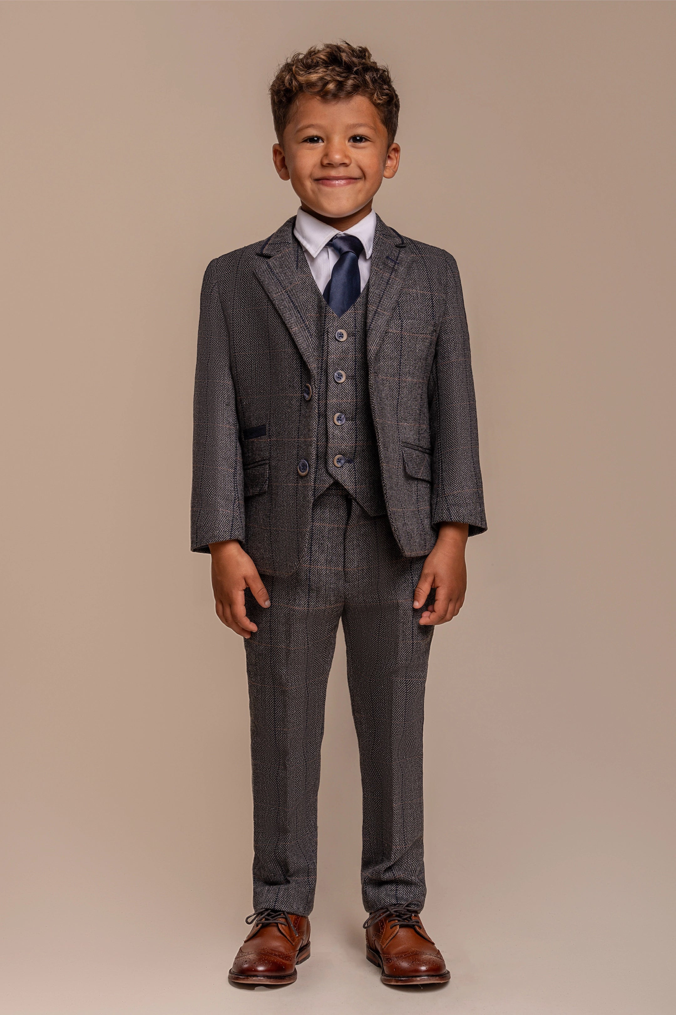 Boys Albert Grey Tweed Check Suit