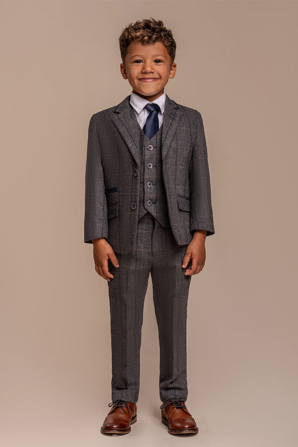 Boys Albert Grey Tweed Check Suit