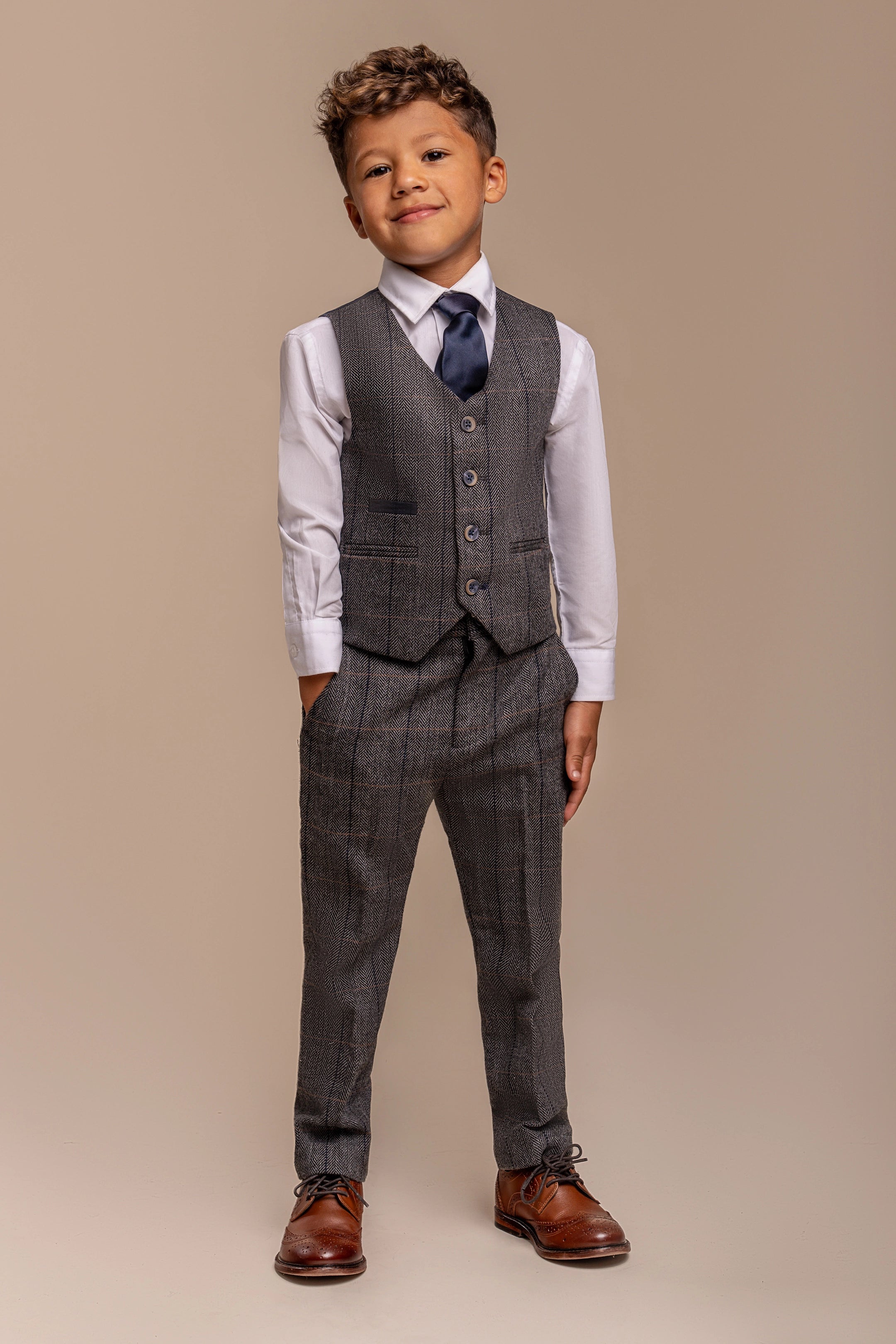 Boys Albert Grey Tweed Check Suit
