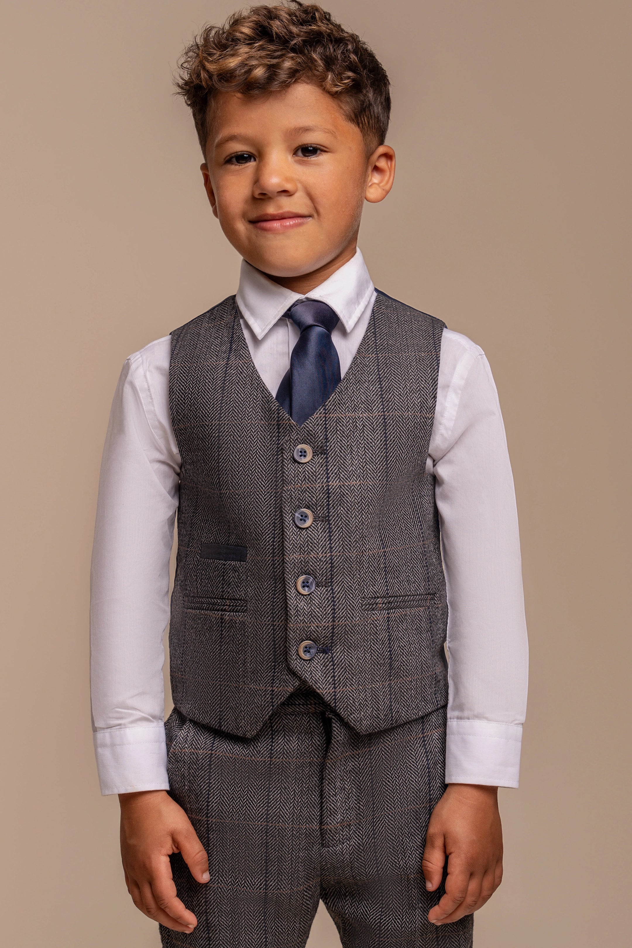 Boys Albert Grey Tweed Check Suit