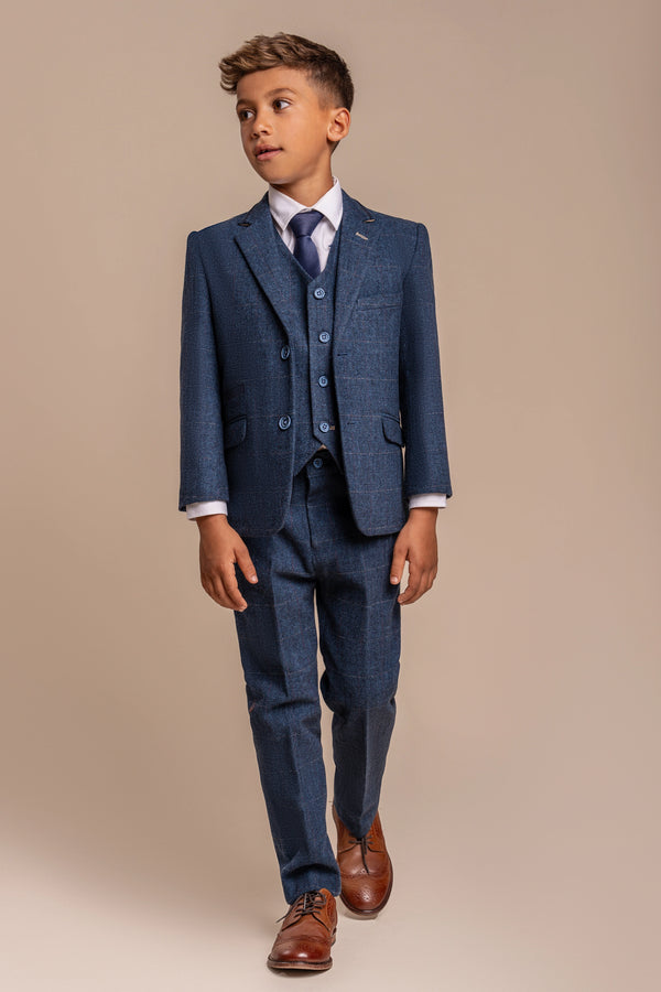Boys Carnegi Navy Tweed Three Piece Suit