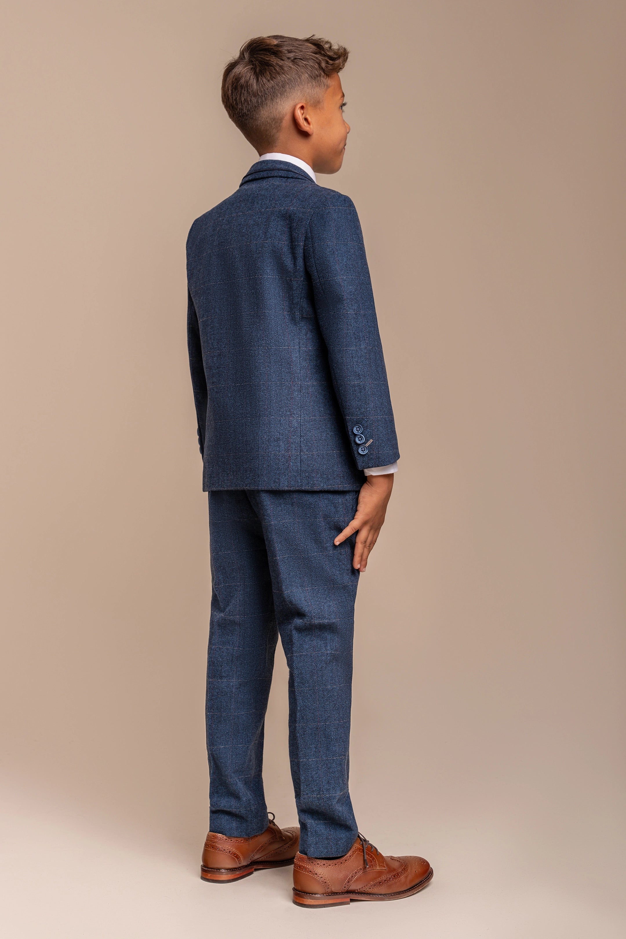 Boys Carnegi Navy Tweed Three Piece Suit