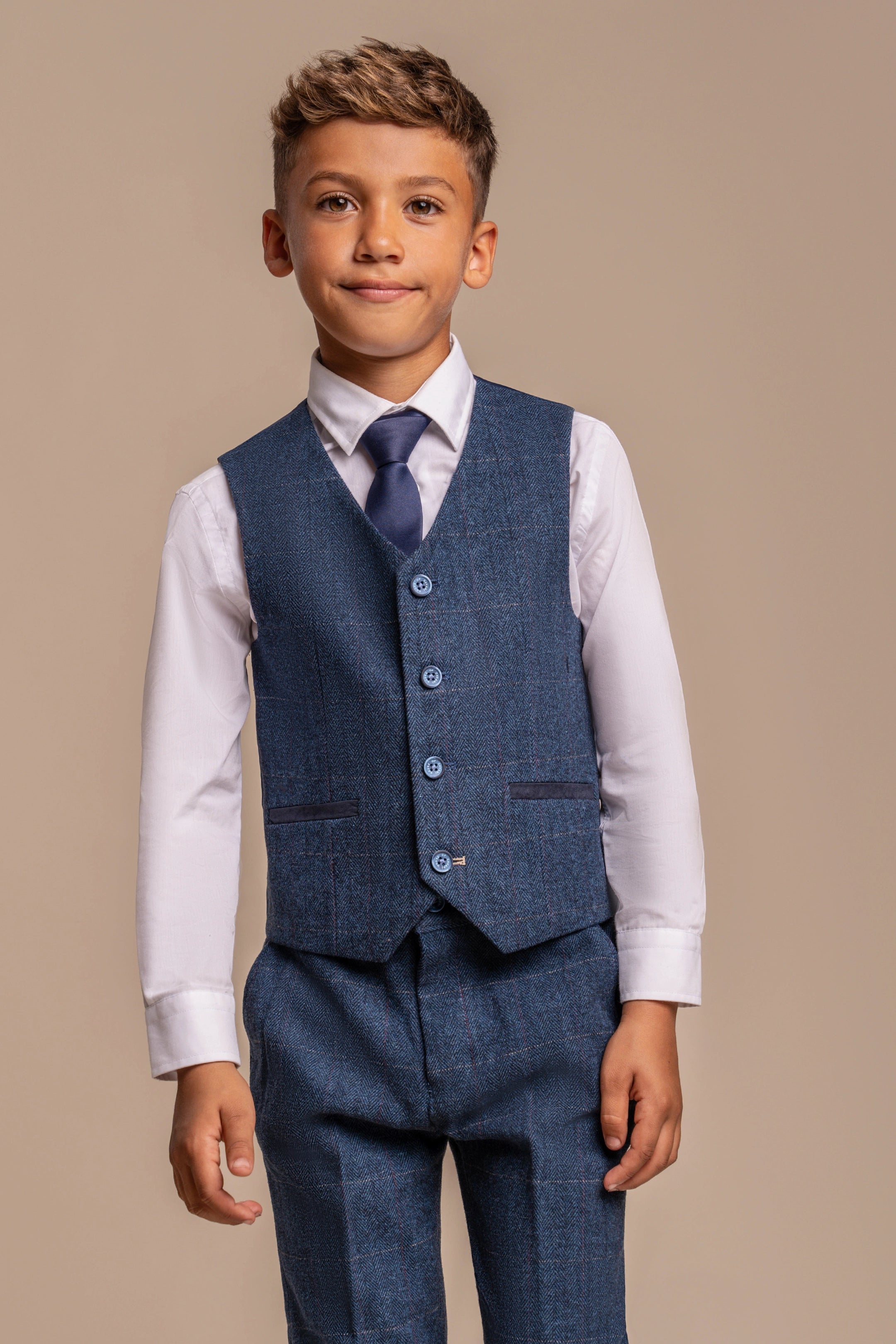 Boys Carnegi Navy Tweed Three Piece Suit