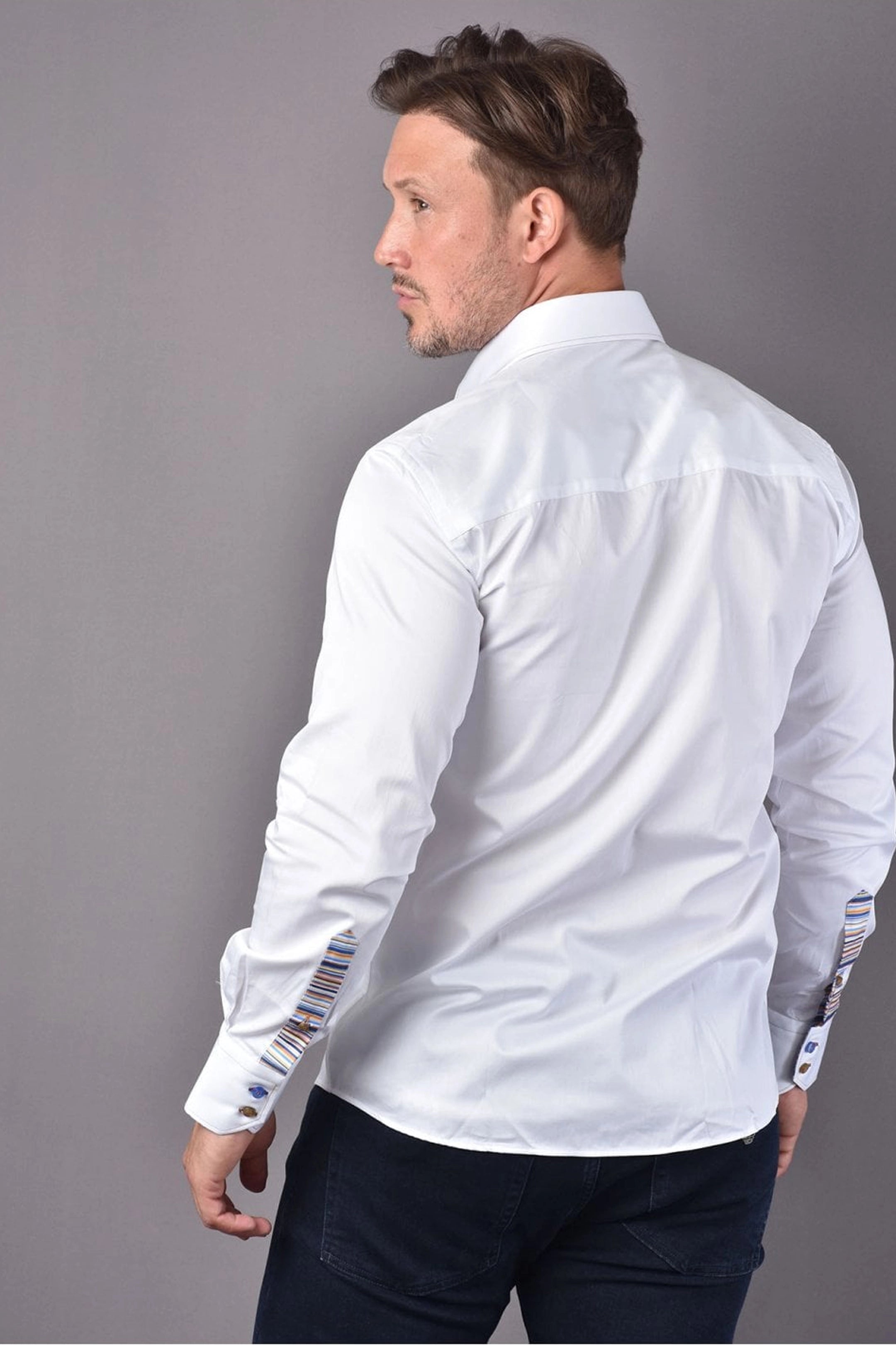 Claudio Lugli White Shirt with Striped Trim