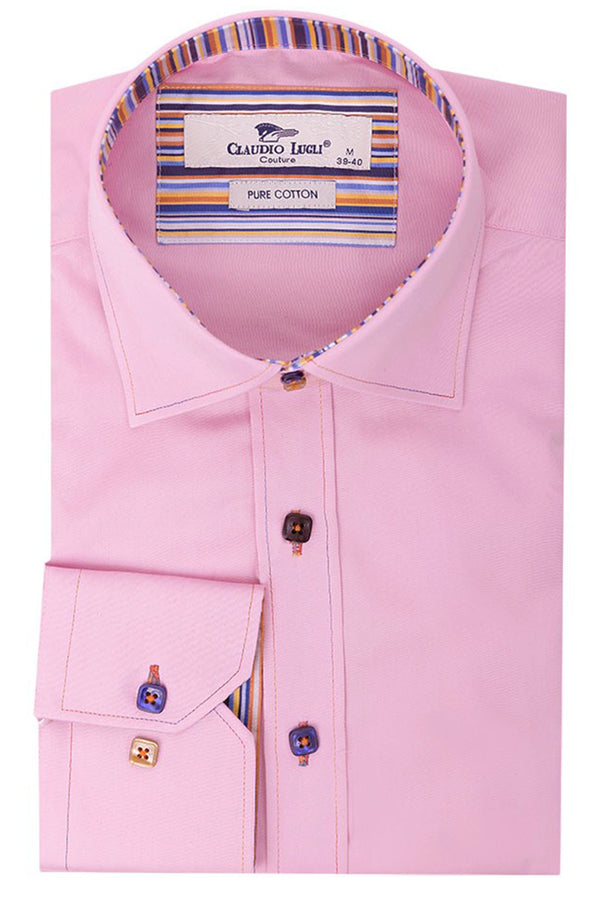 Claudio Lugli Pink Shirt with Striped Trim