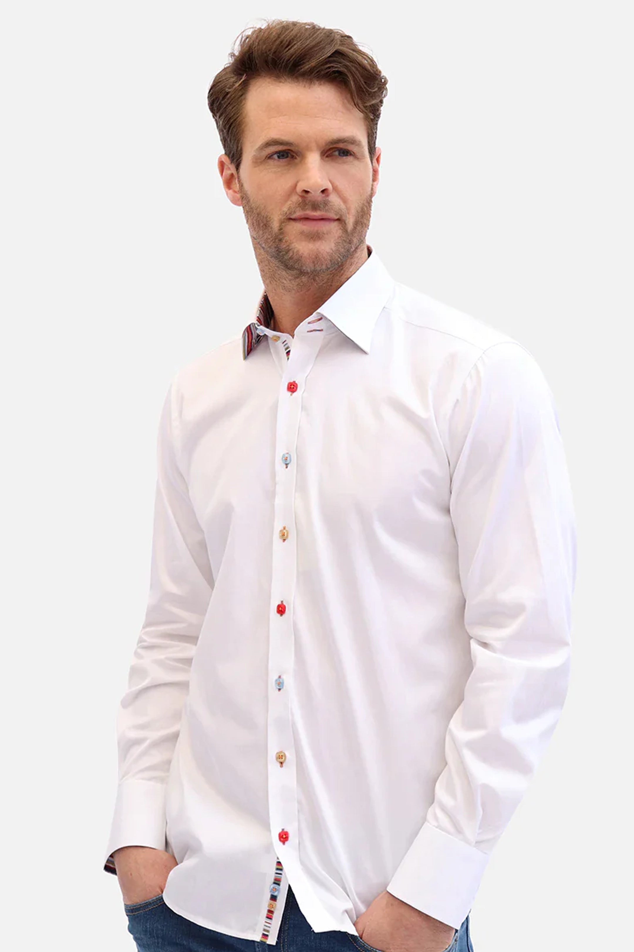 Claudio Lugli Striped Trim White Shirt