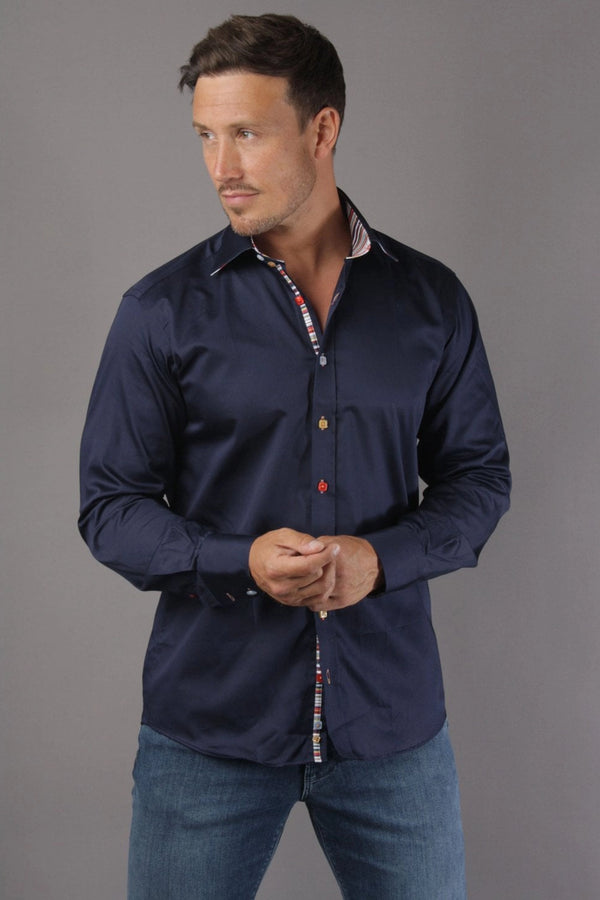 Claudio Lugli Striped Trim Navy Shirt