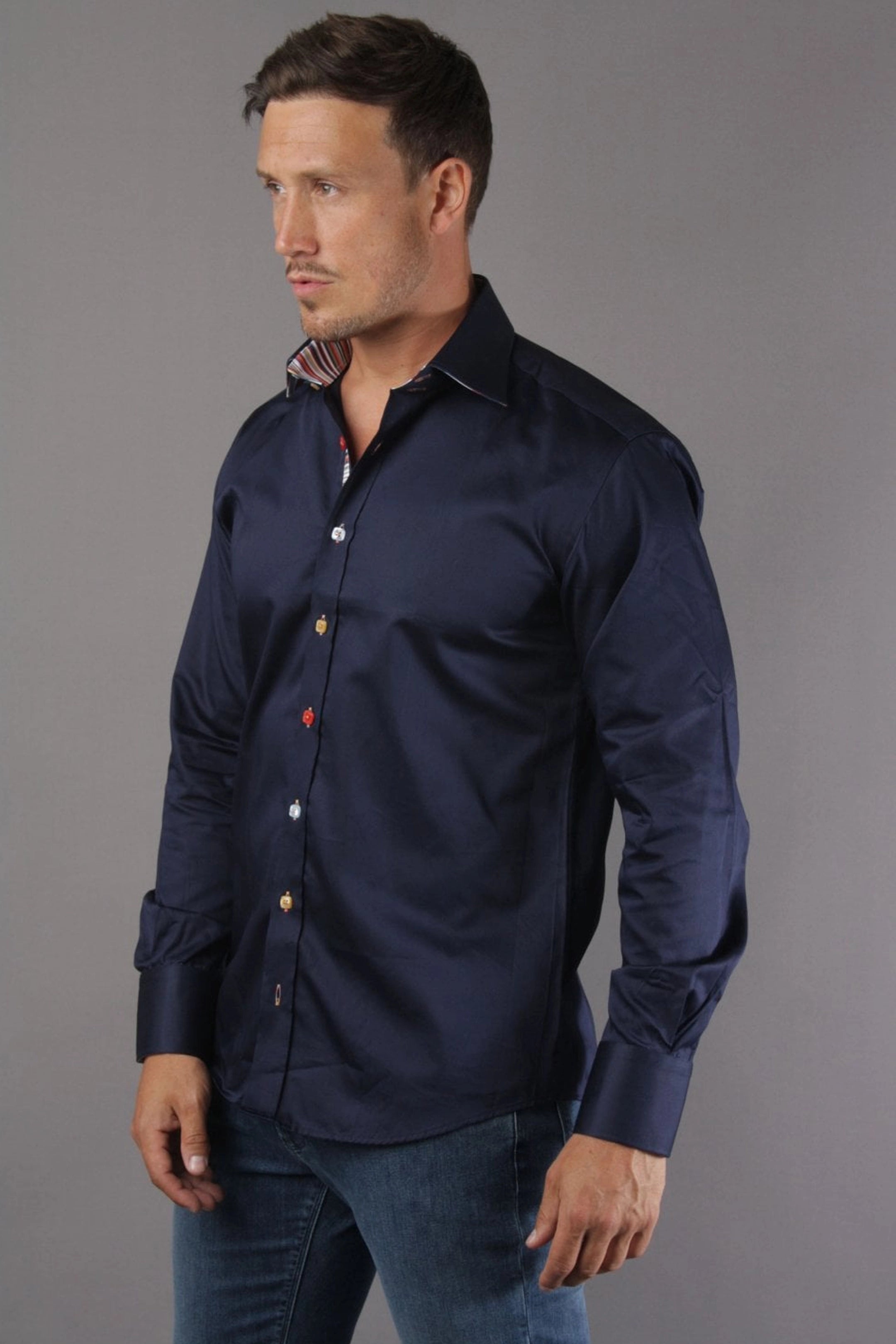 Claudio Lugli Striped Trim Navy Shirt