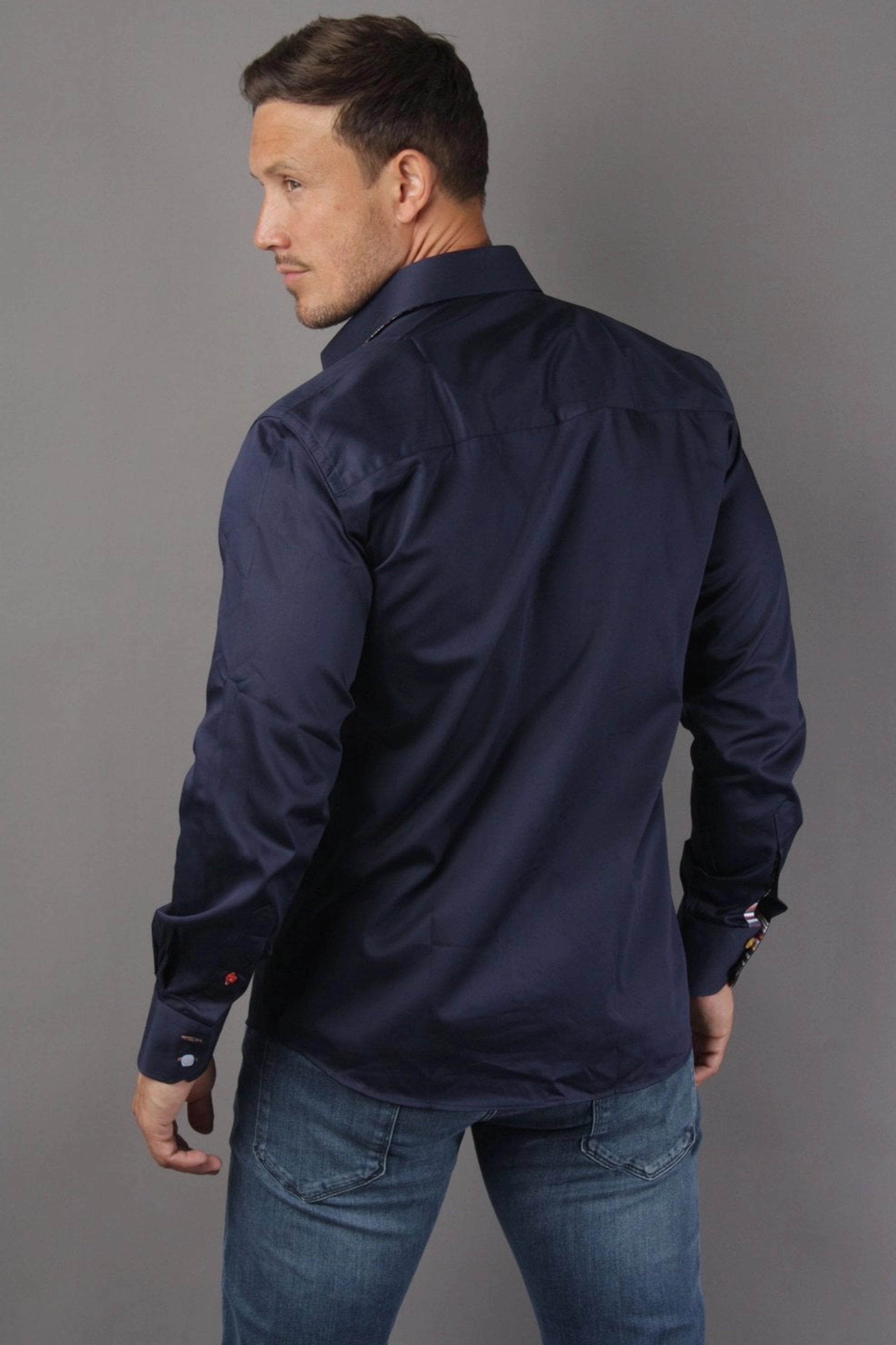 Claudio Lugli Striped Trim Navy Shirt