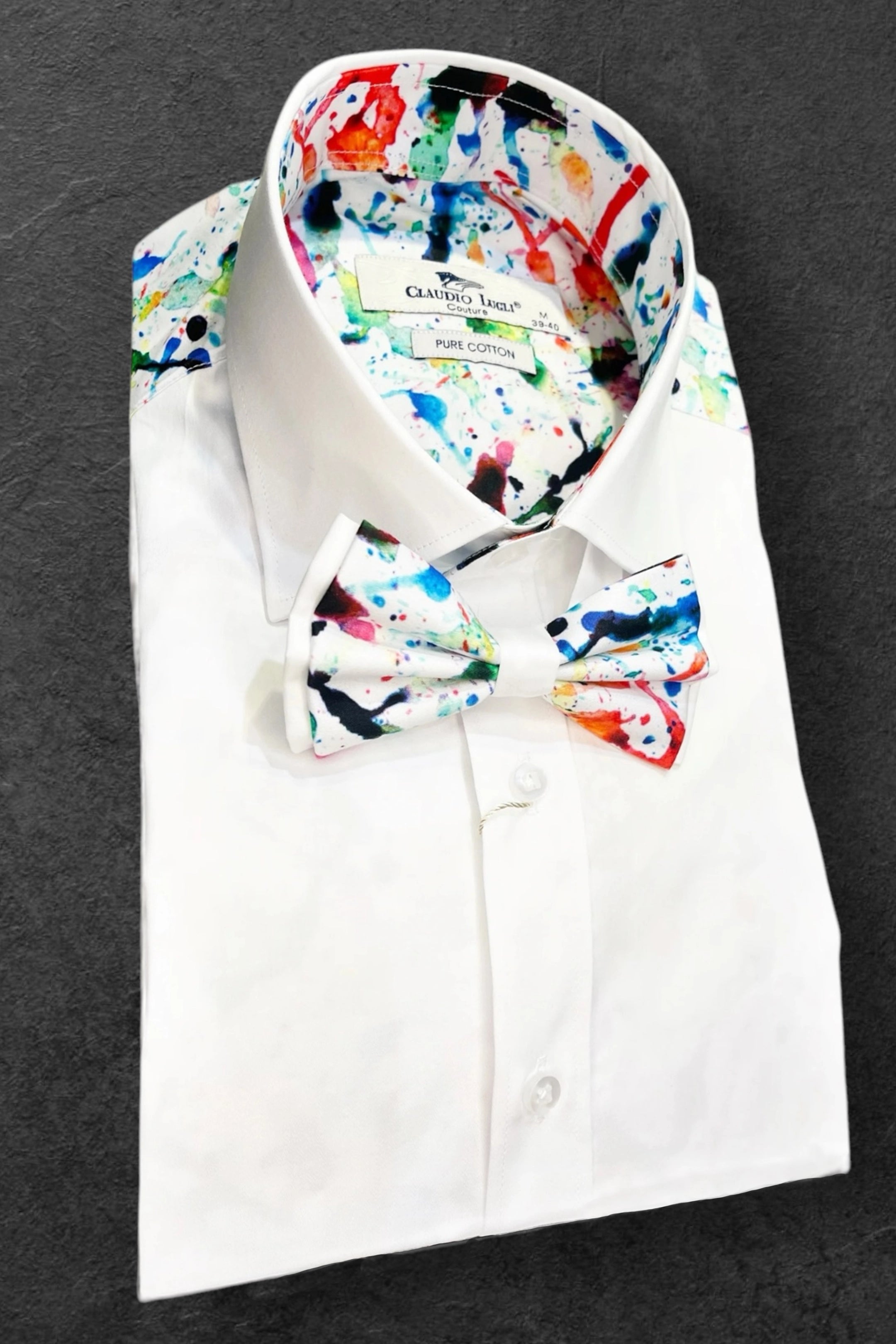 Claudio Lugli White Splash Tuxedo Long Sleeve Shirt