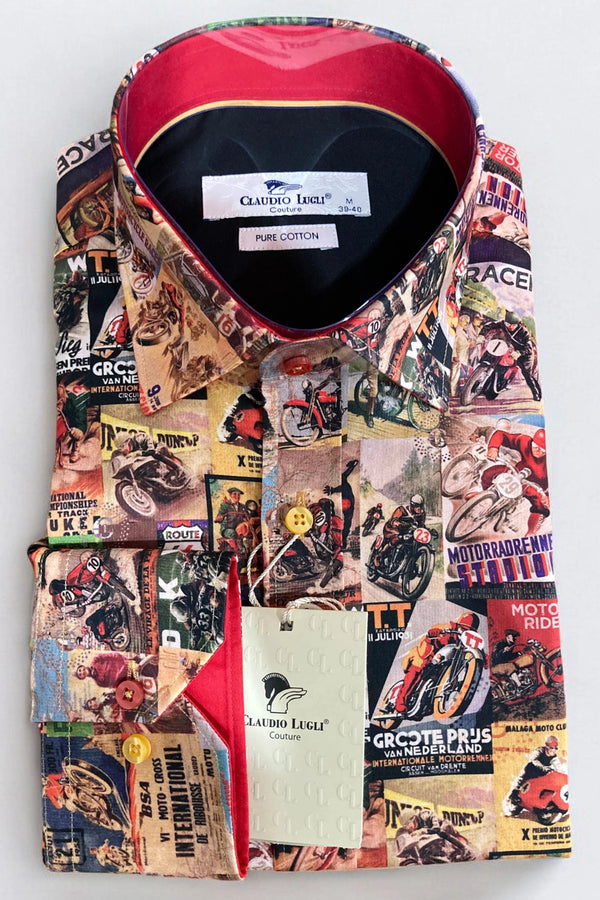 Claudio Lugli Red Vintage Motorcycle Poster Shirt