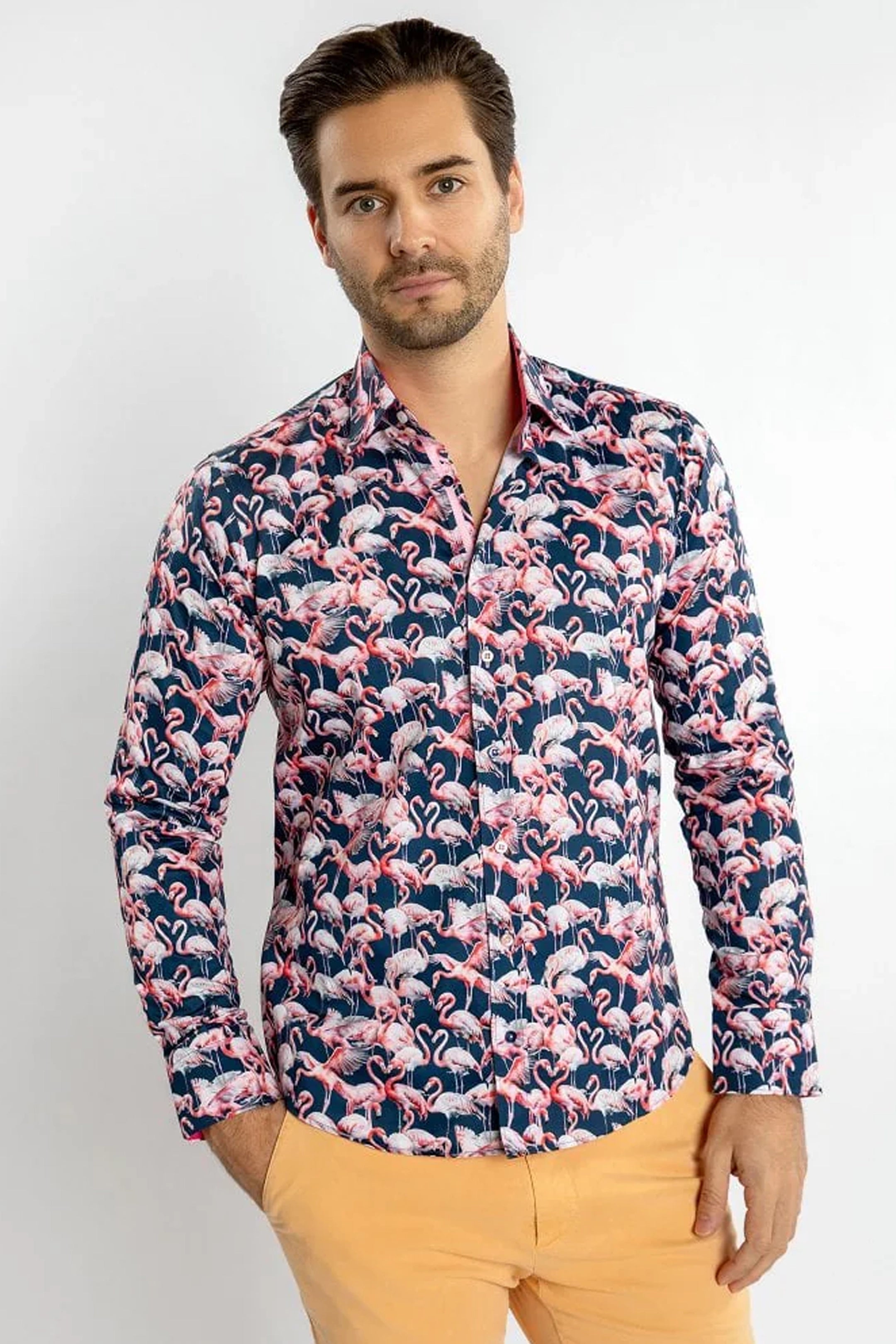Claudio Lugli Navy Flamingo Print Shirt