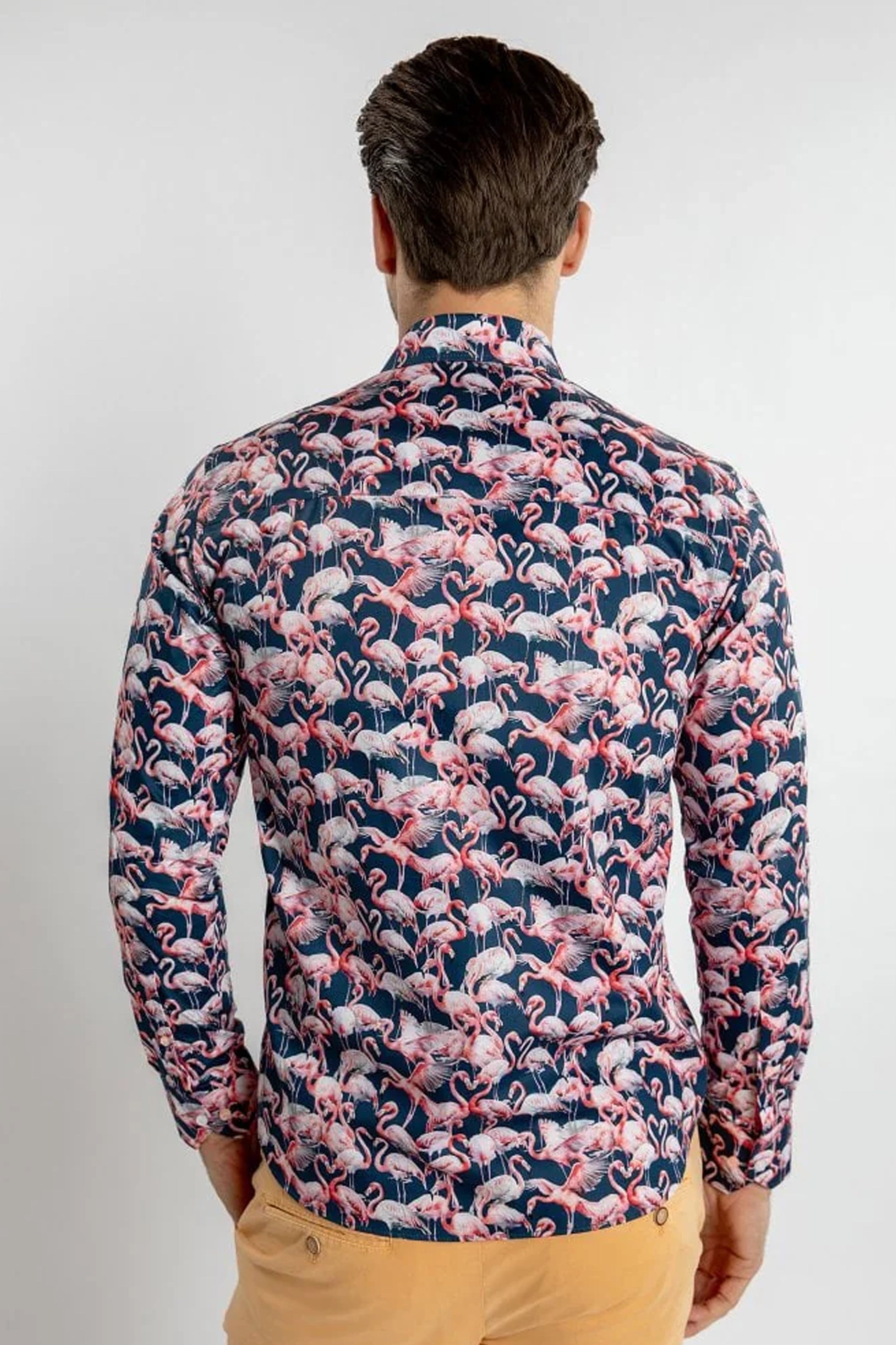 Claudio Lugli Navy Flamingo Print Shirt