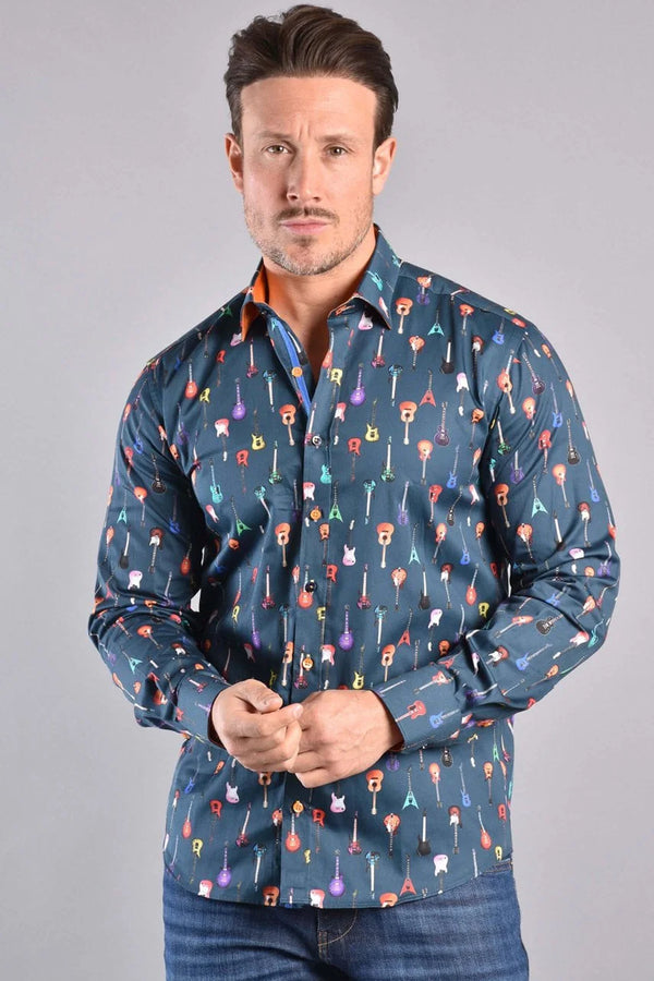Claudio Lugli Guitar Print Navy Shirt