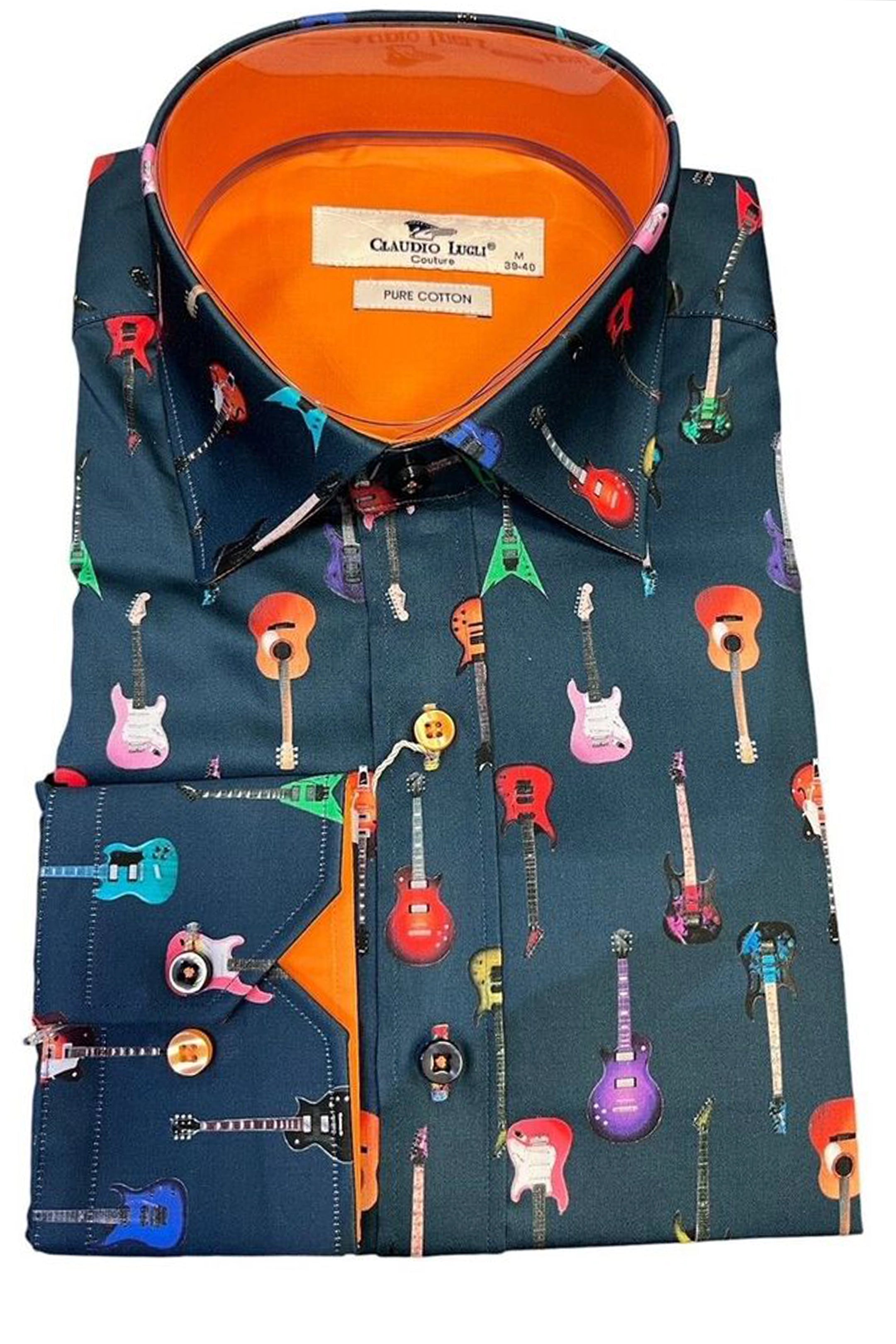 Claudio Lugli Guitar Print Navy Shirt