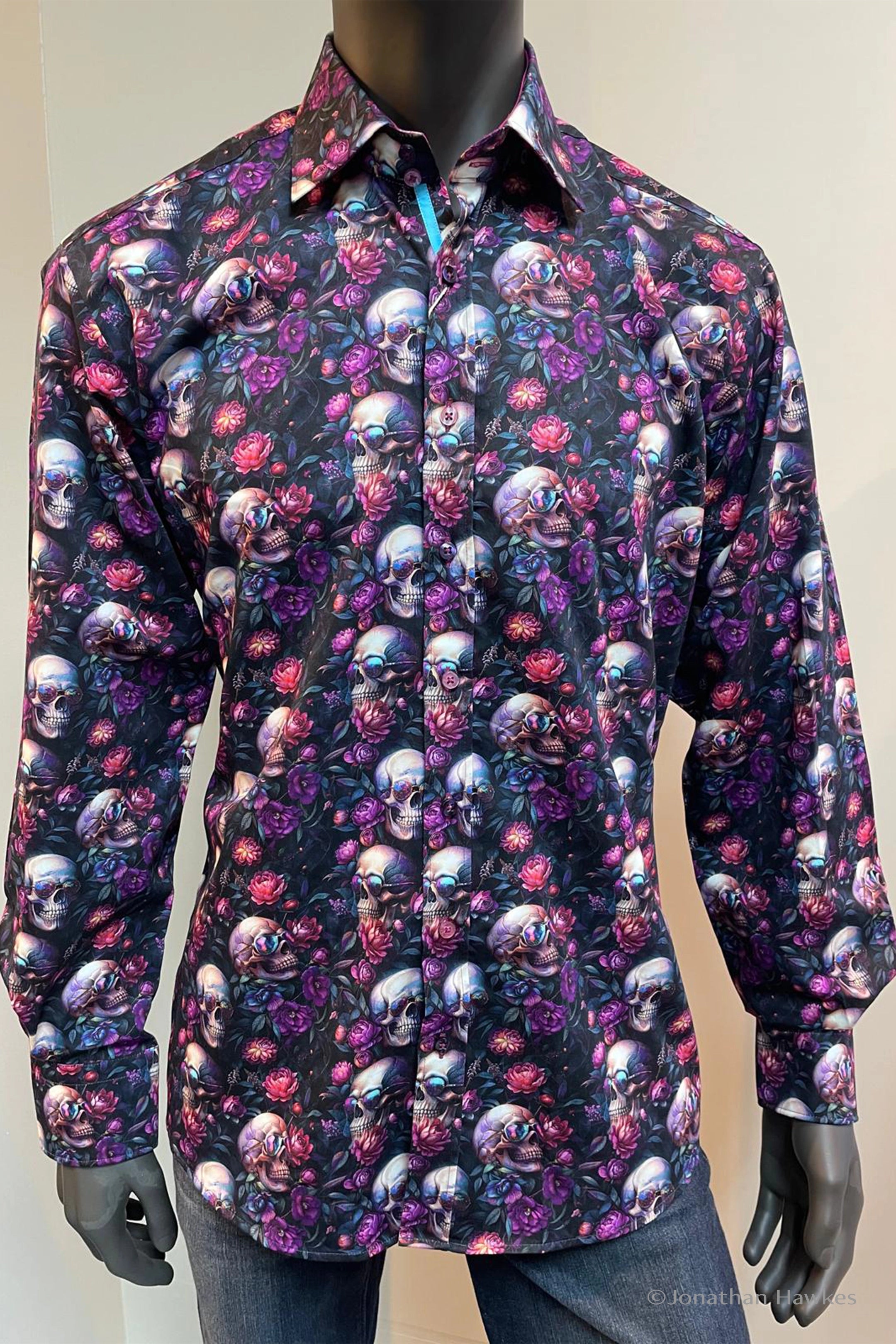 Claudio Lugli Purple Floral Skulls Shirt