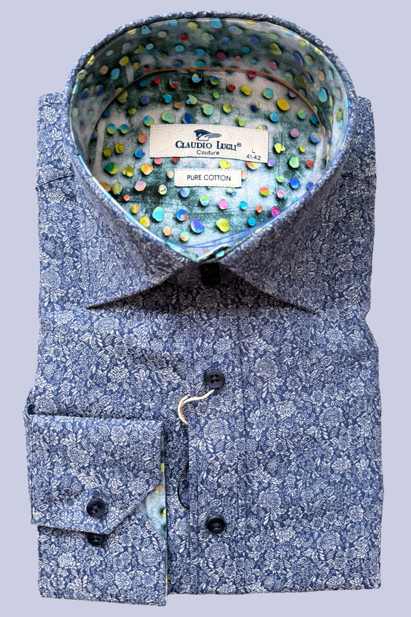 Claudio Lugli Navy Floral Jacquard Shirt