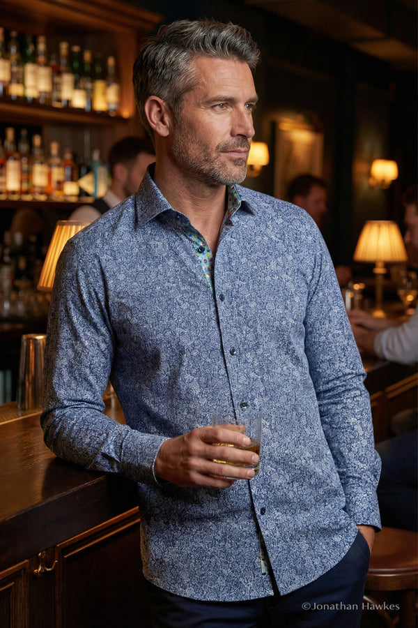 Claudio Lugli Navy Floral Jacquard Shirt