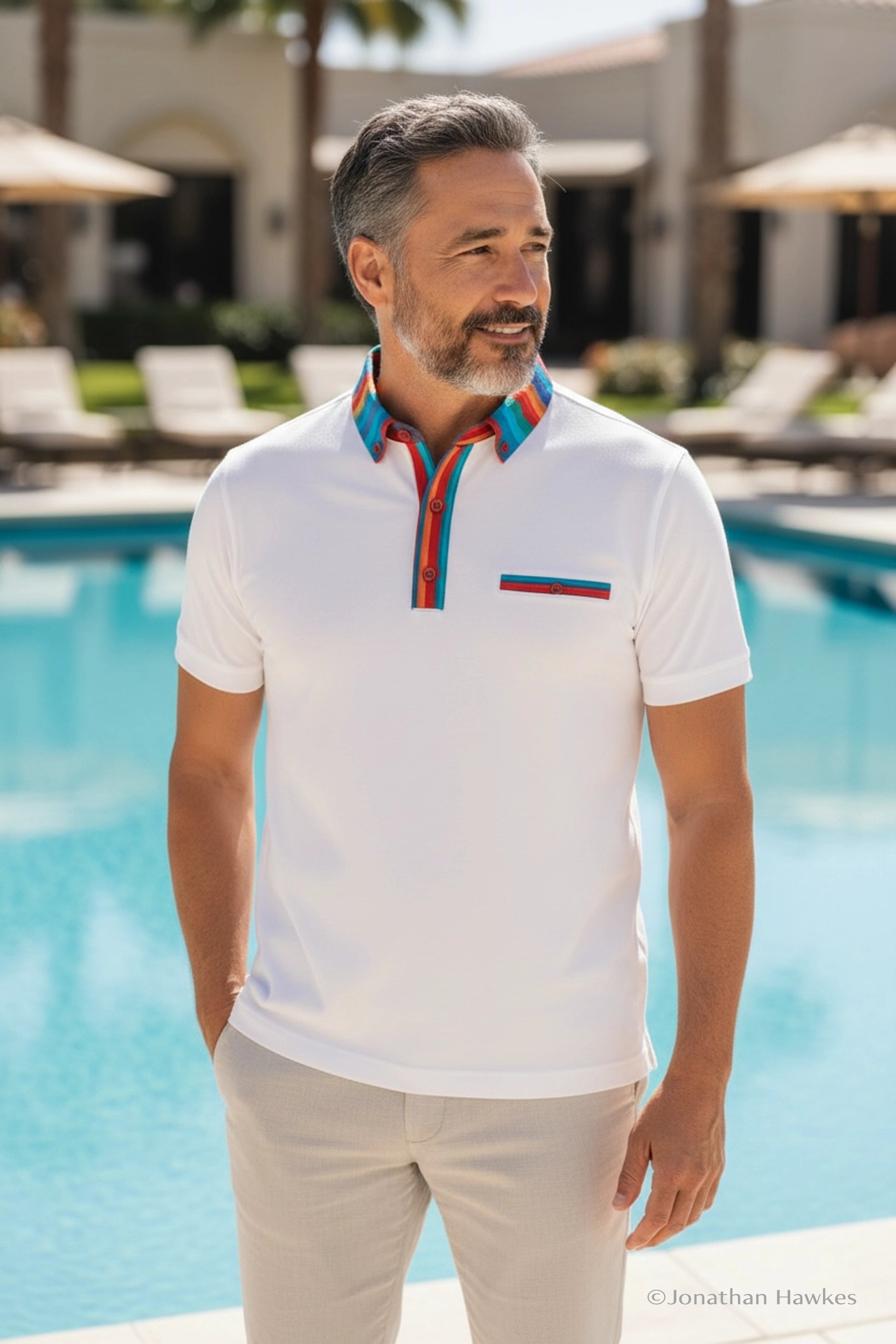 Claudio Lugli Stripe Trim White Polo
