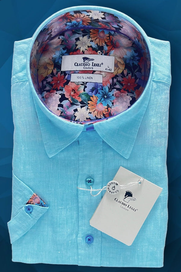 Claudio Lugli Peppermint Short Sleeve Linen Shirt