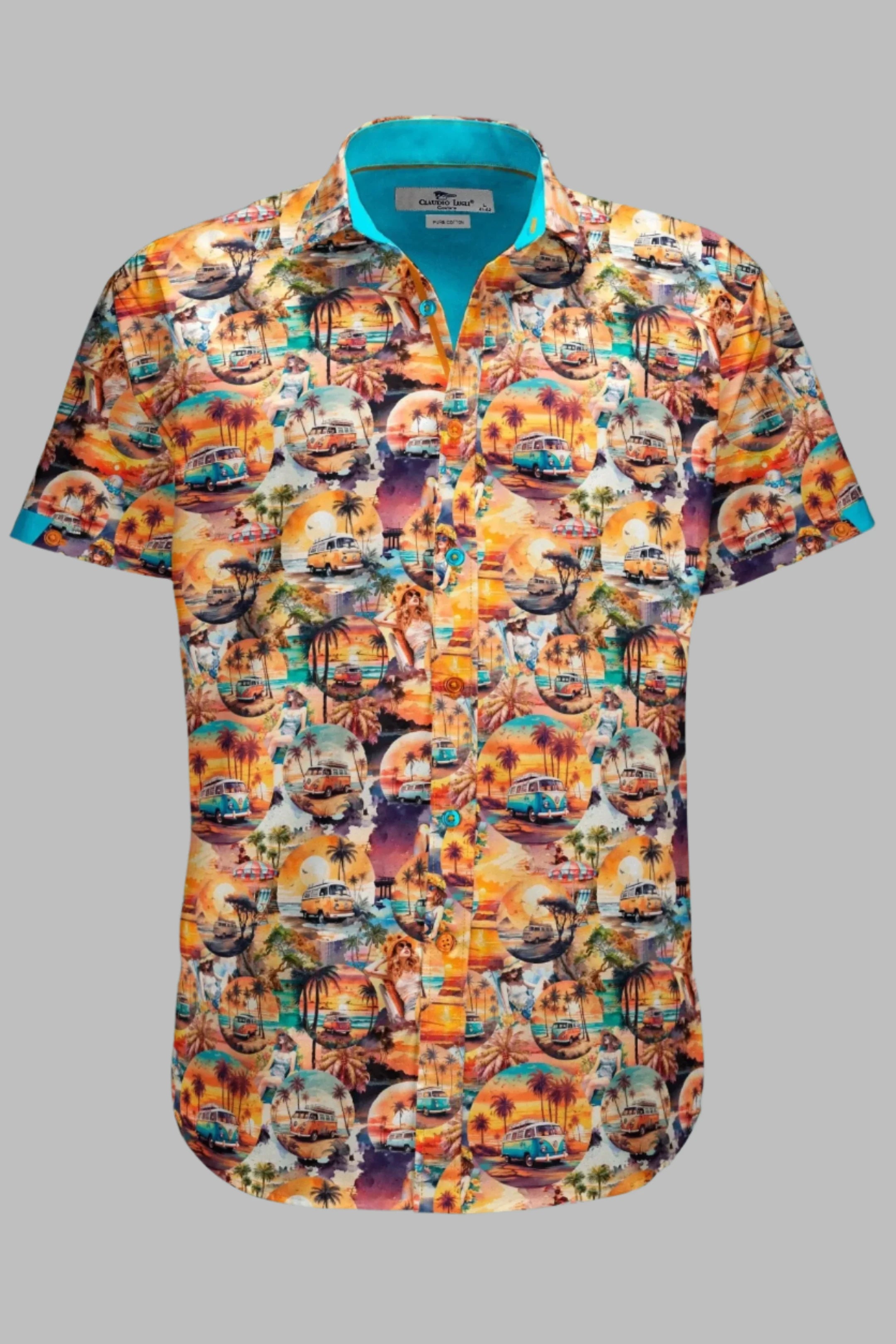 Claudio Lugli Short Sleeve Sunset Camper Print Shirt