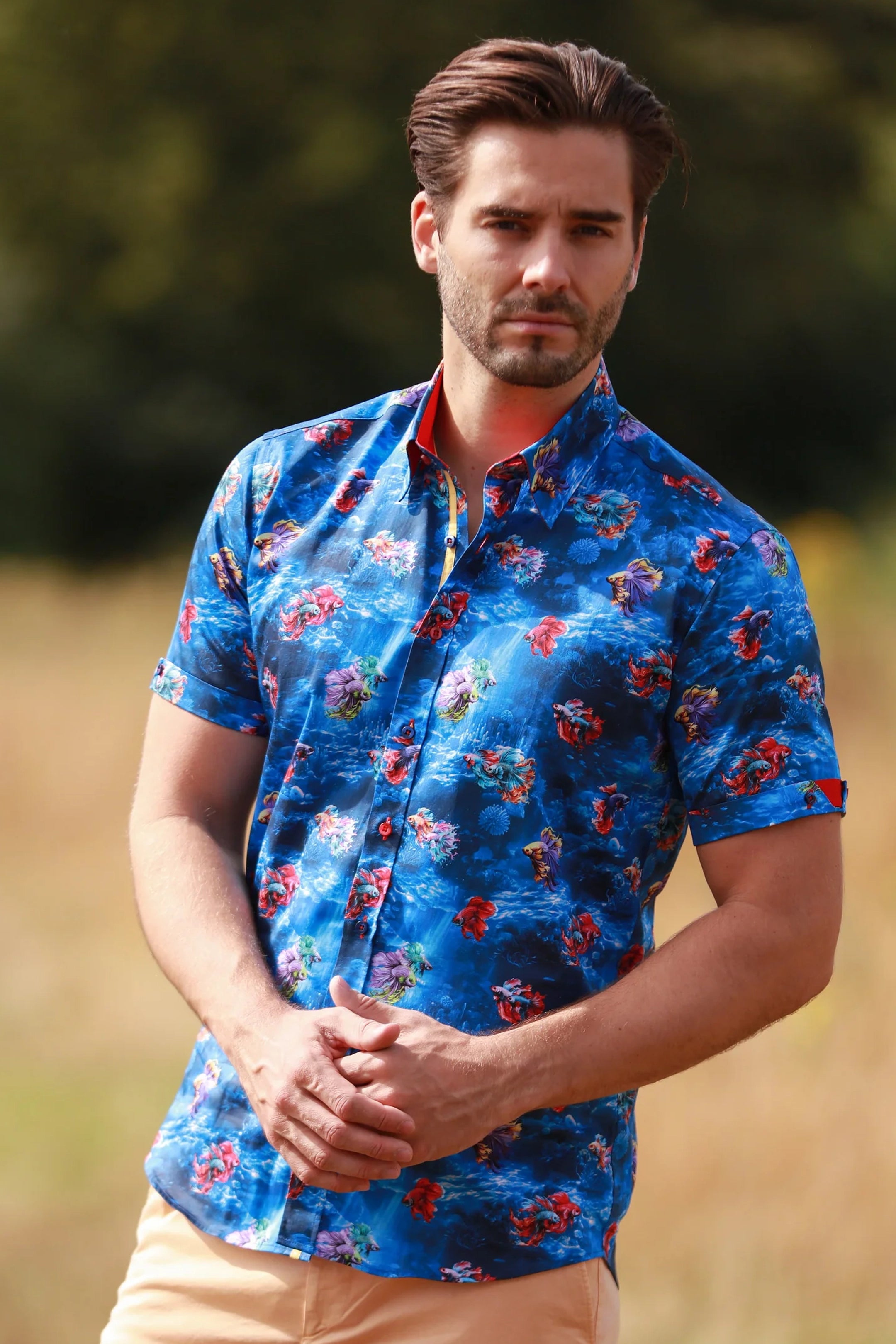 Claudio Lugli Navy Betta Fish Short Sleeve Shirt