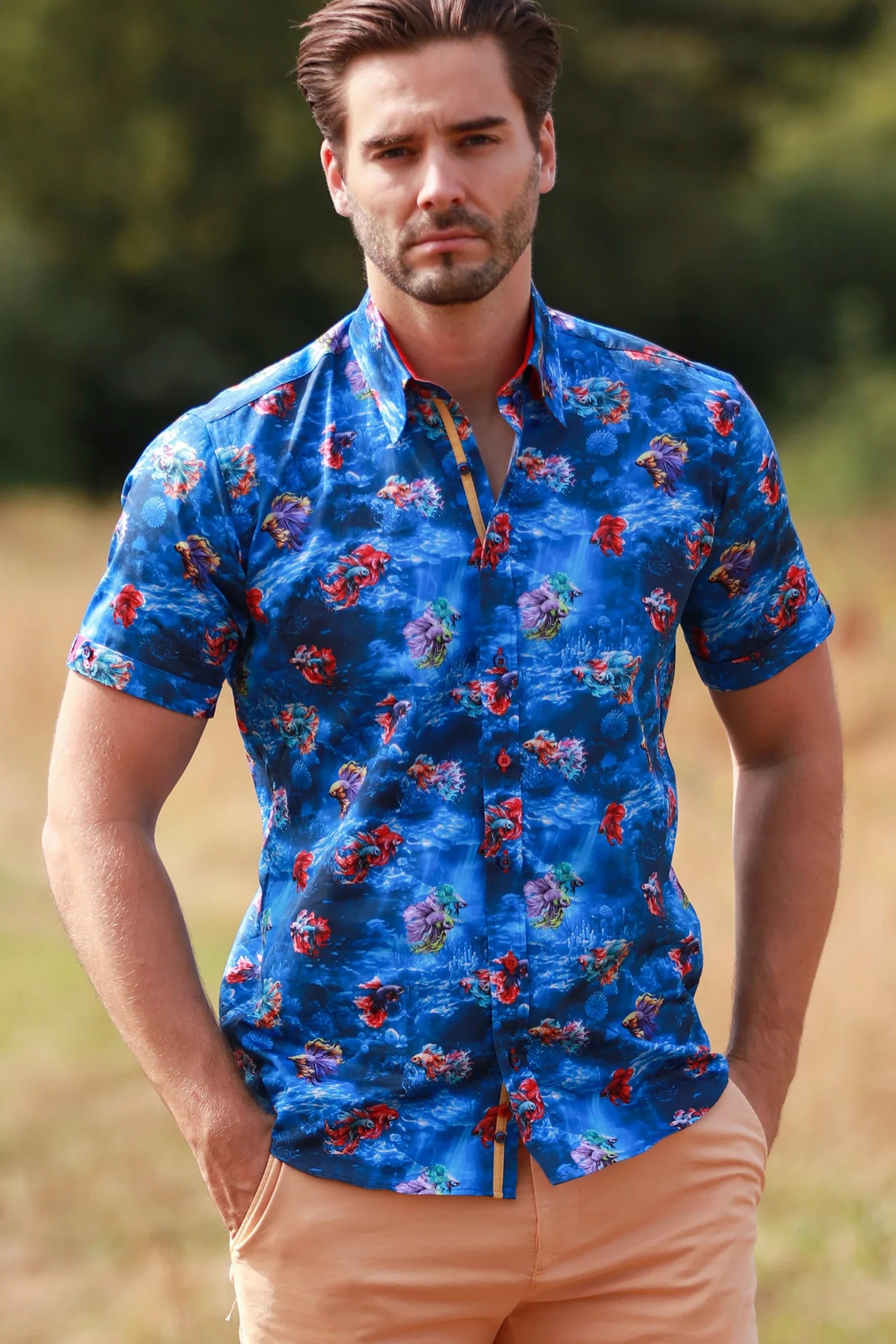Claudio Lugli Navy Betta Fish Short Sleeve Shirt