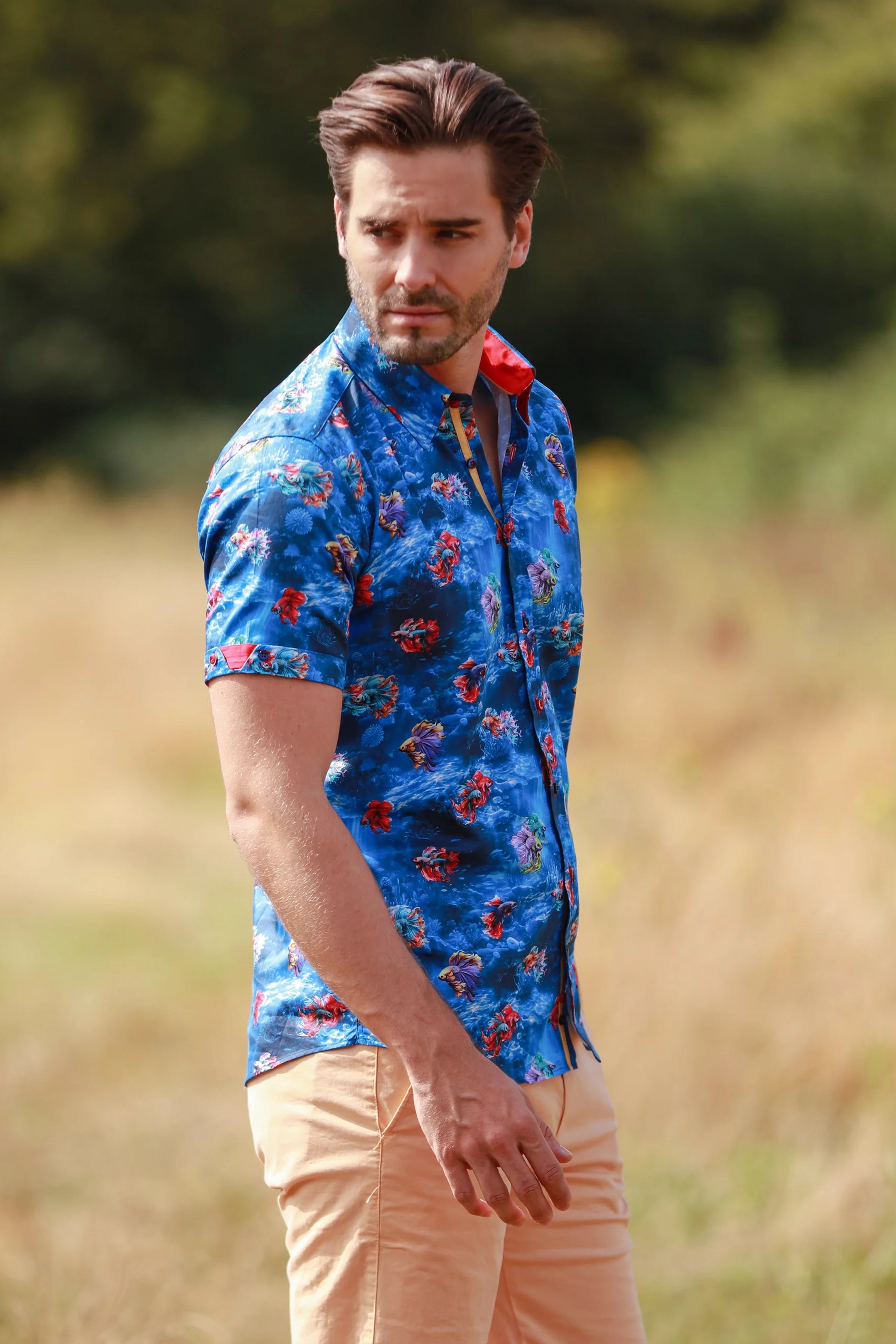 Claudio Lugli Navy Betta Fish Short Sleeve Shirt