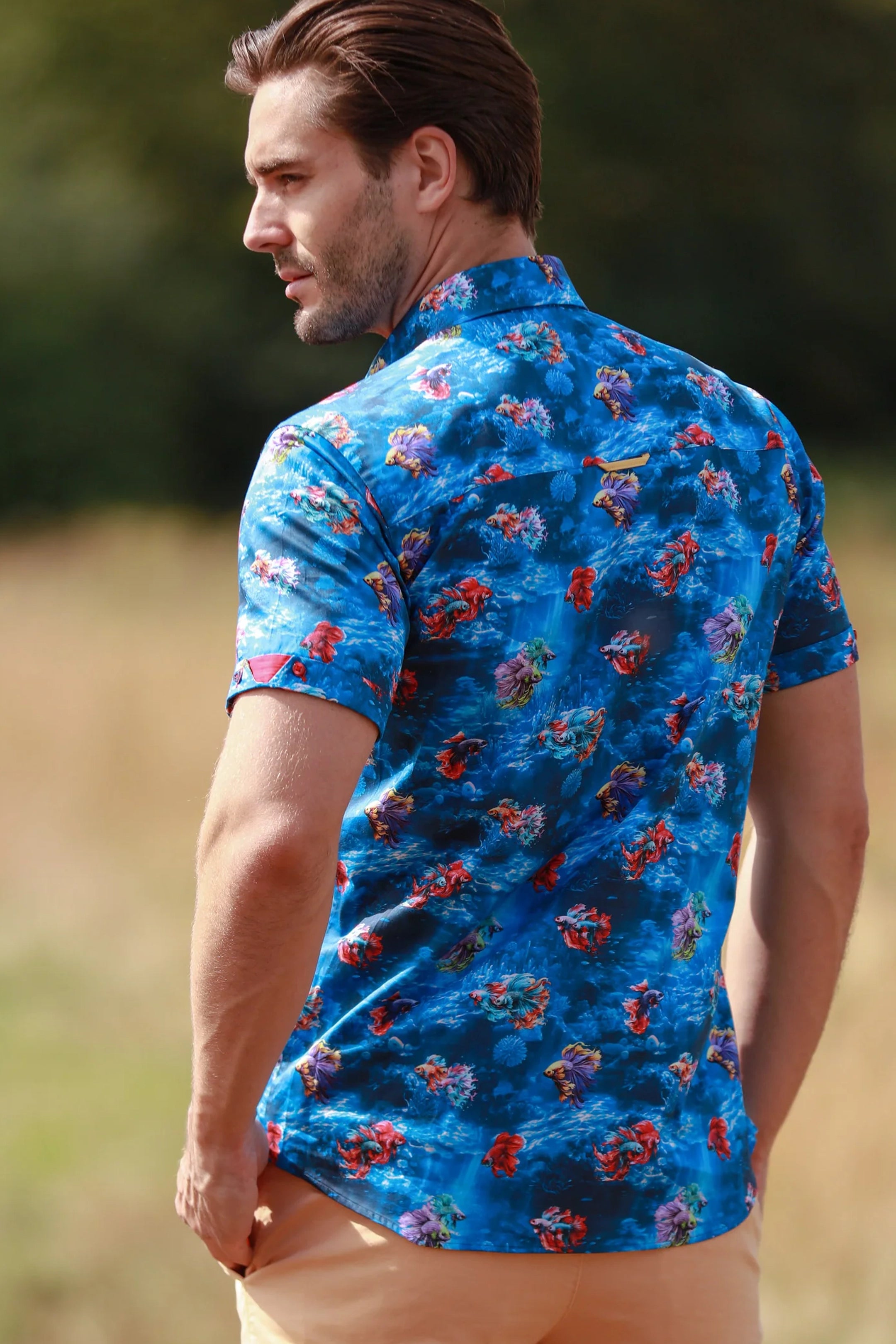 Claudio Lugli Navy Betta Fish Short Sleeve Shirt