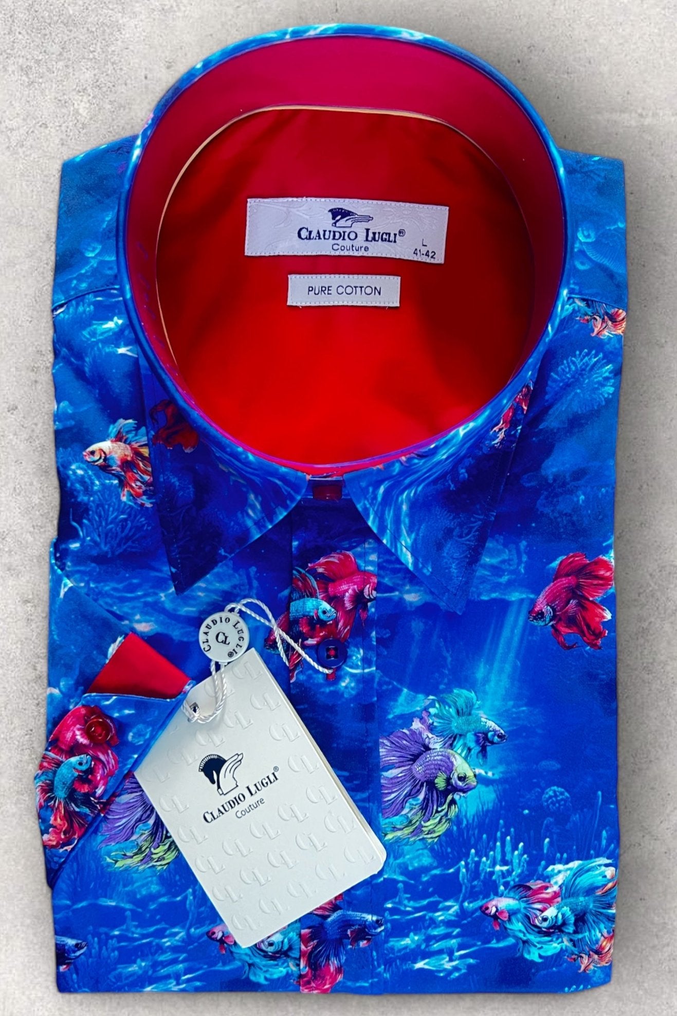 Claudio Lugli Navy Betta Fish Short Sleeve Shirt