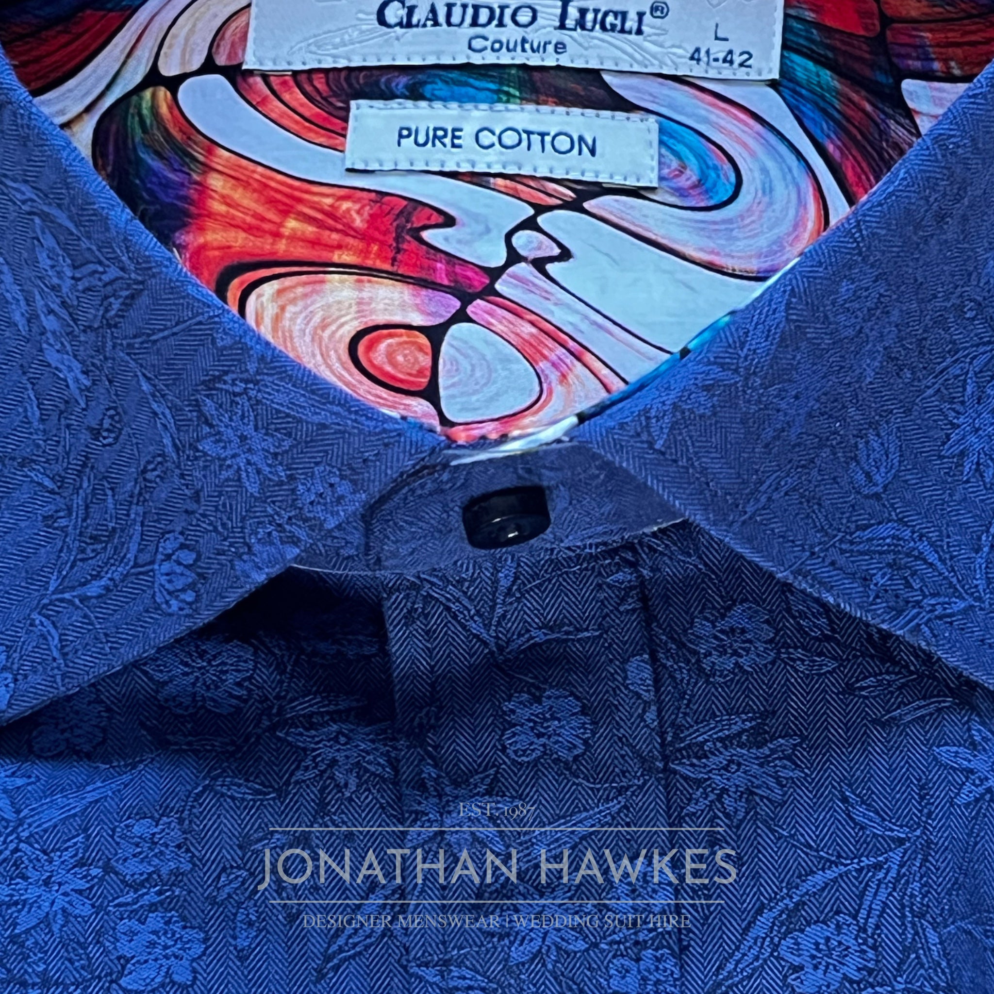 Claudio Lugli Navy Floral Jacquard Long Sleeve Shirt