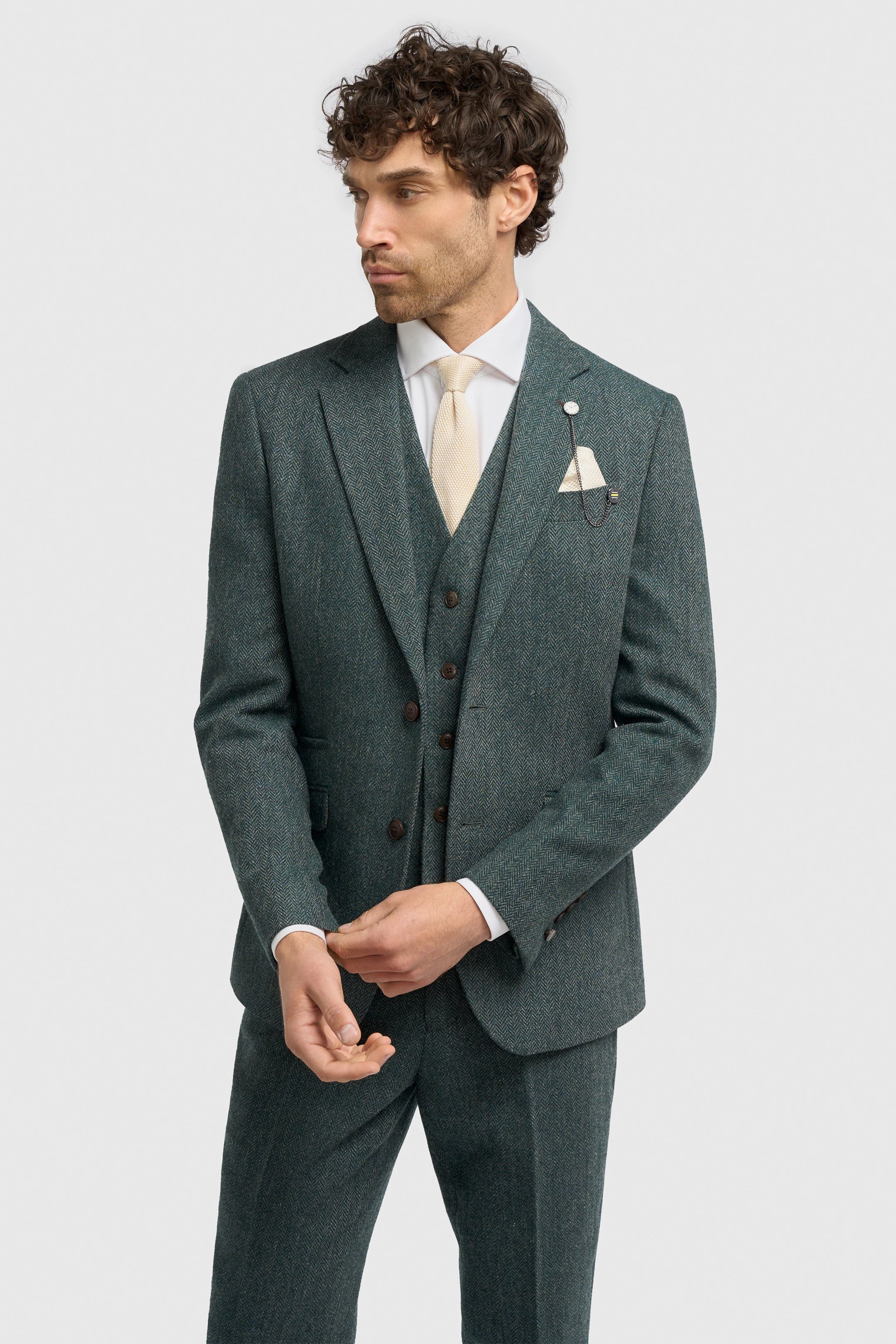 Thomas Lush Olive Tweed Three Piece Suit
