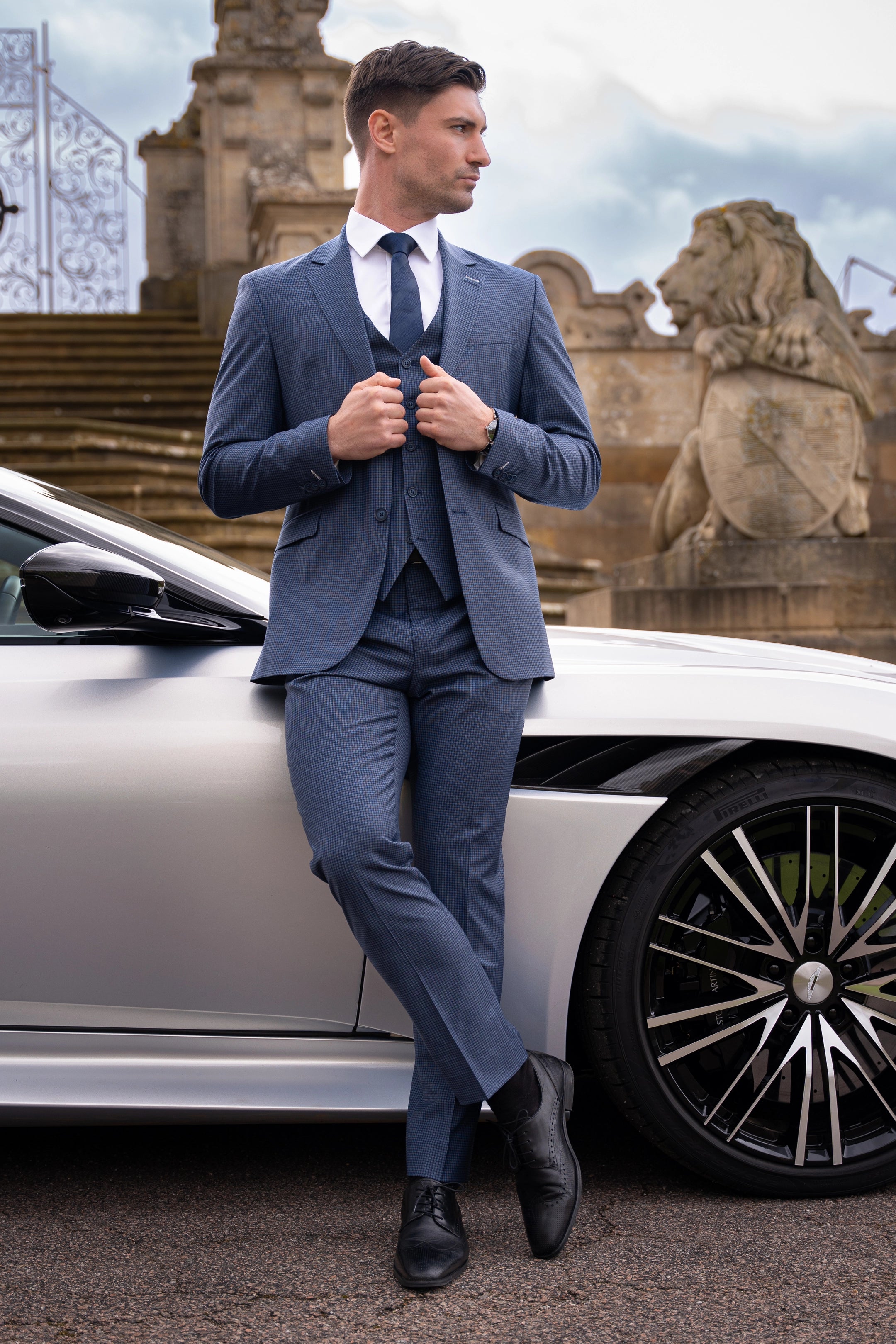 Bond Navy Check Three Piece Suit