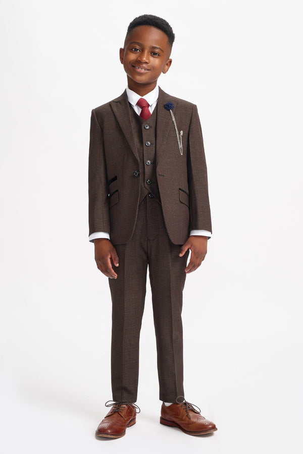 Boys Caridi Brown Three Piece Suit