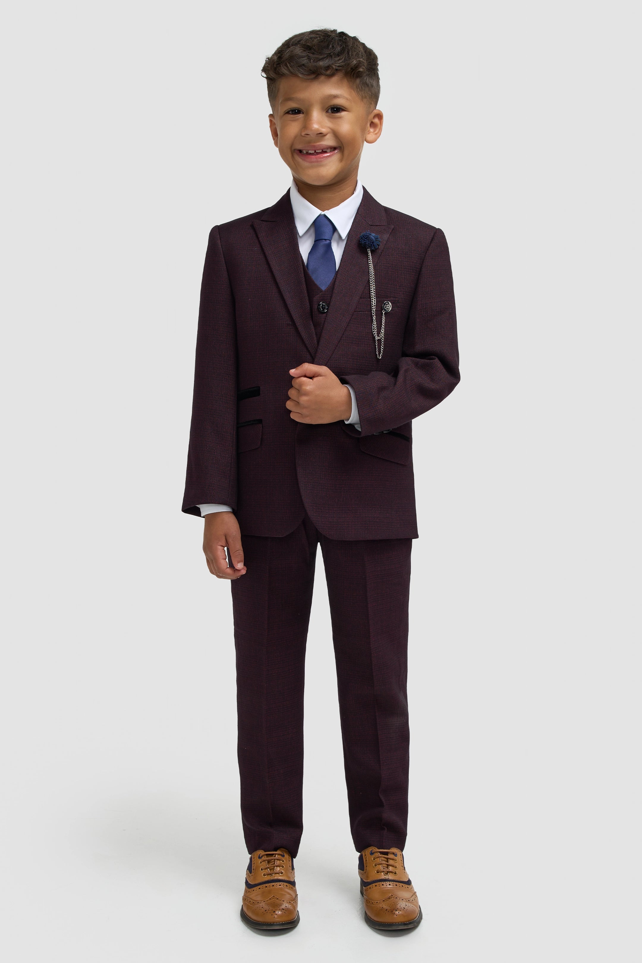 Boys Caridi Wine Three Piece Suit